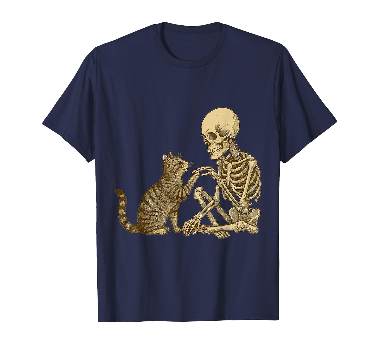 Skeleton Playing with Cat Cute Halloween Men Boys T-Shirt