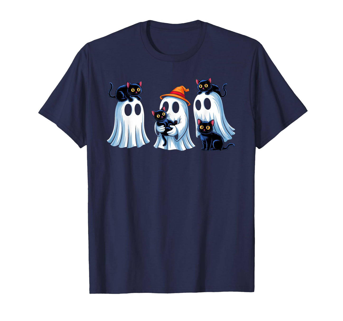 Black Cat Ghost Halloween Costume Men Women Boys Girls Kids T-Shirt