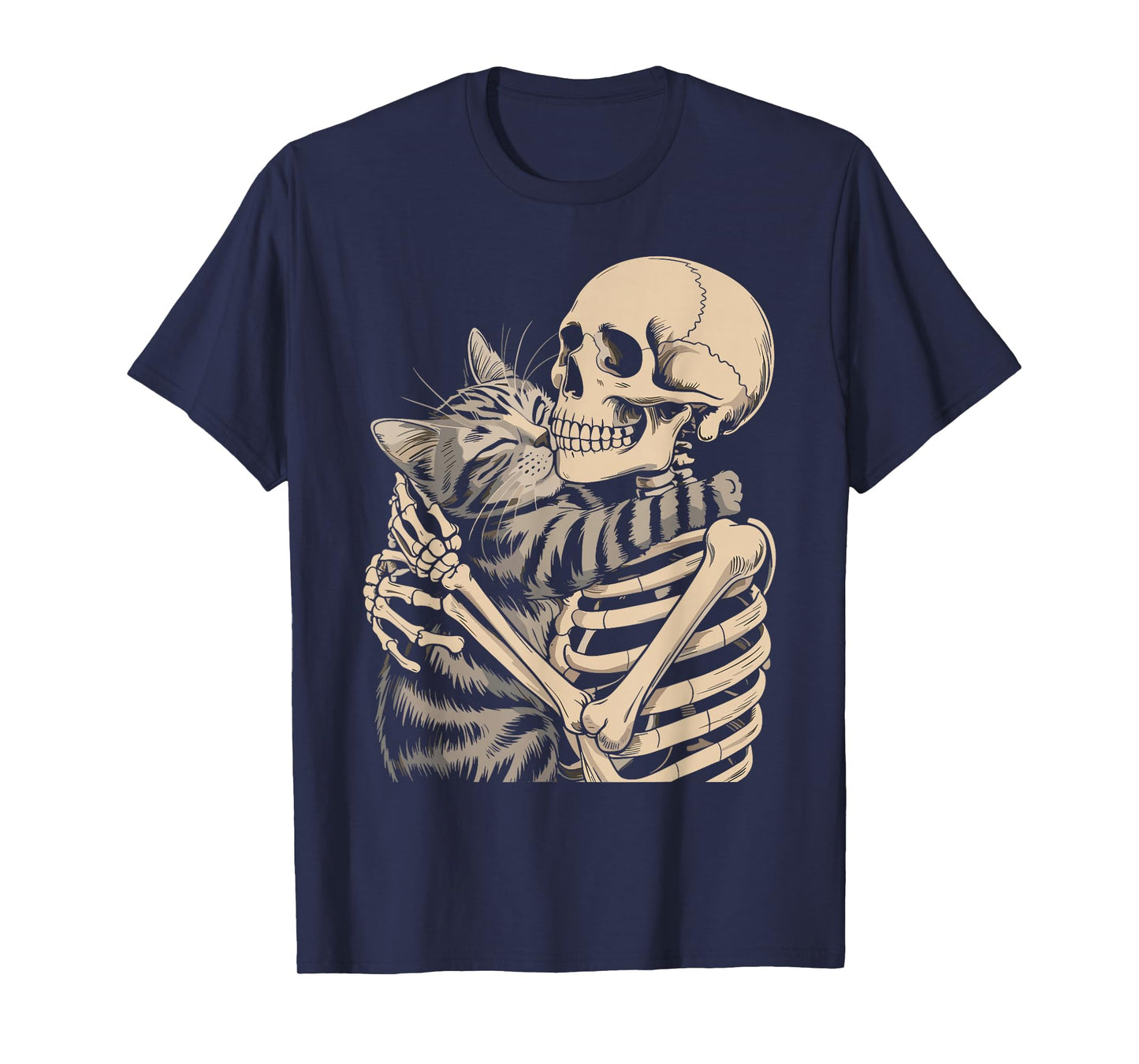 Skeleton Hugging Cat Halloween Cat Lover Cat Mom Dad T-Shirt