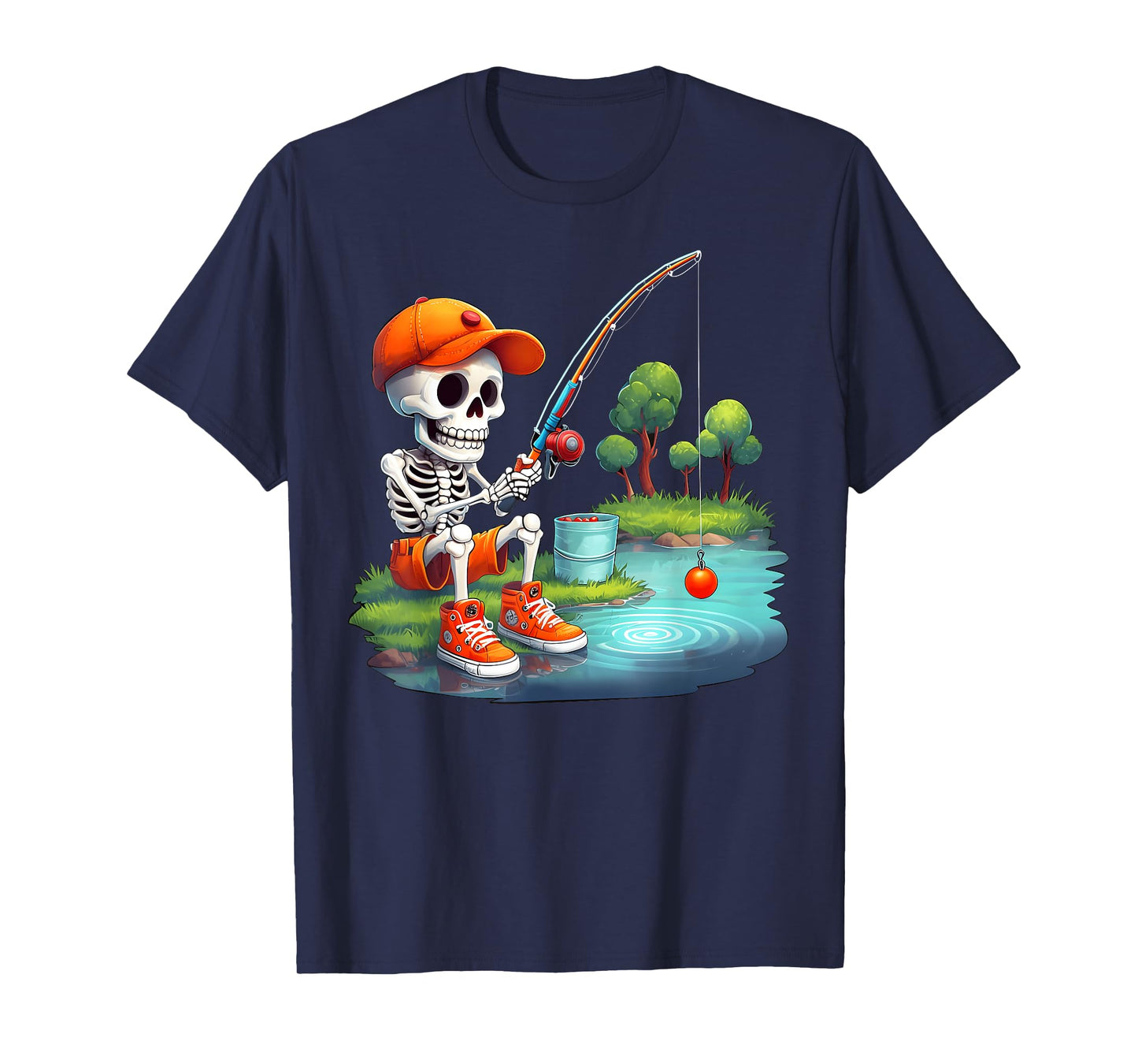 Skeleton Fishing Halloween Costume Funny Fishing Boys Kids T-Shirt
