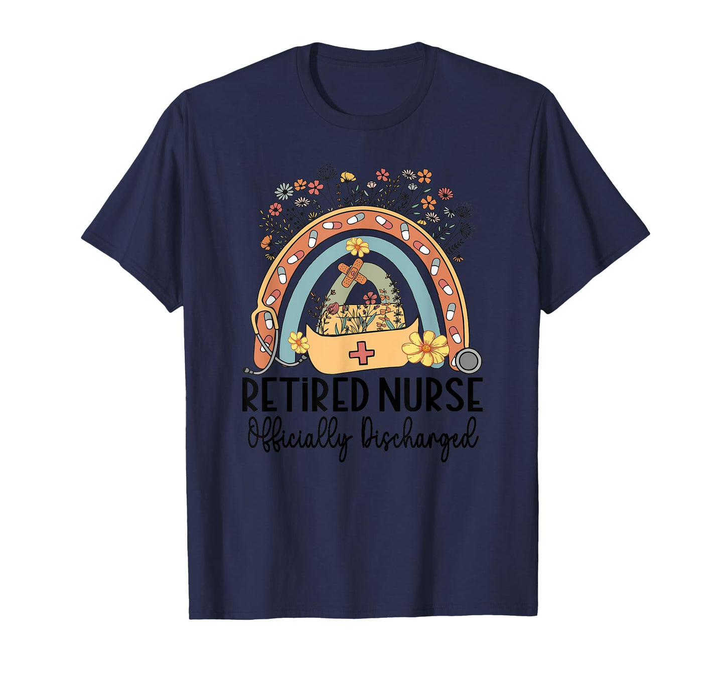 Retired Nurse Retirement Officially Discharged Rainbow Nurse T-Shirt