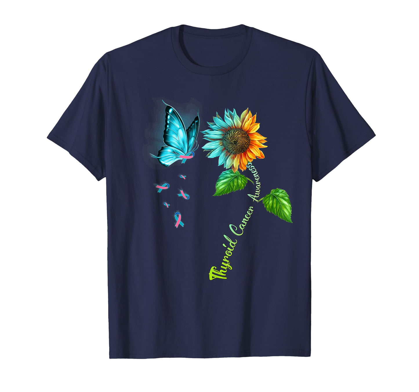 Butterfly Sunflower Thyroid Cancer Awareness T-Shirt