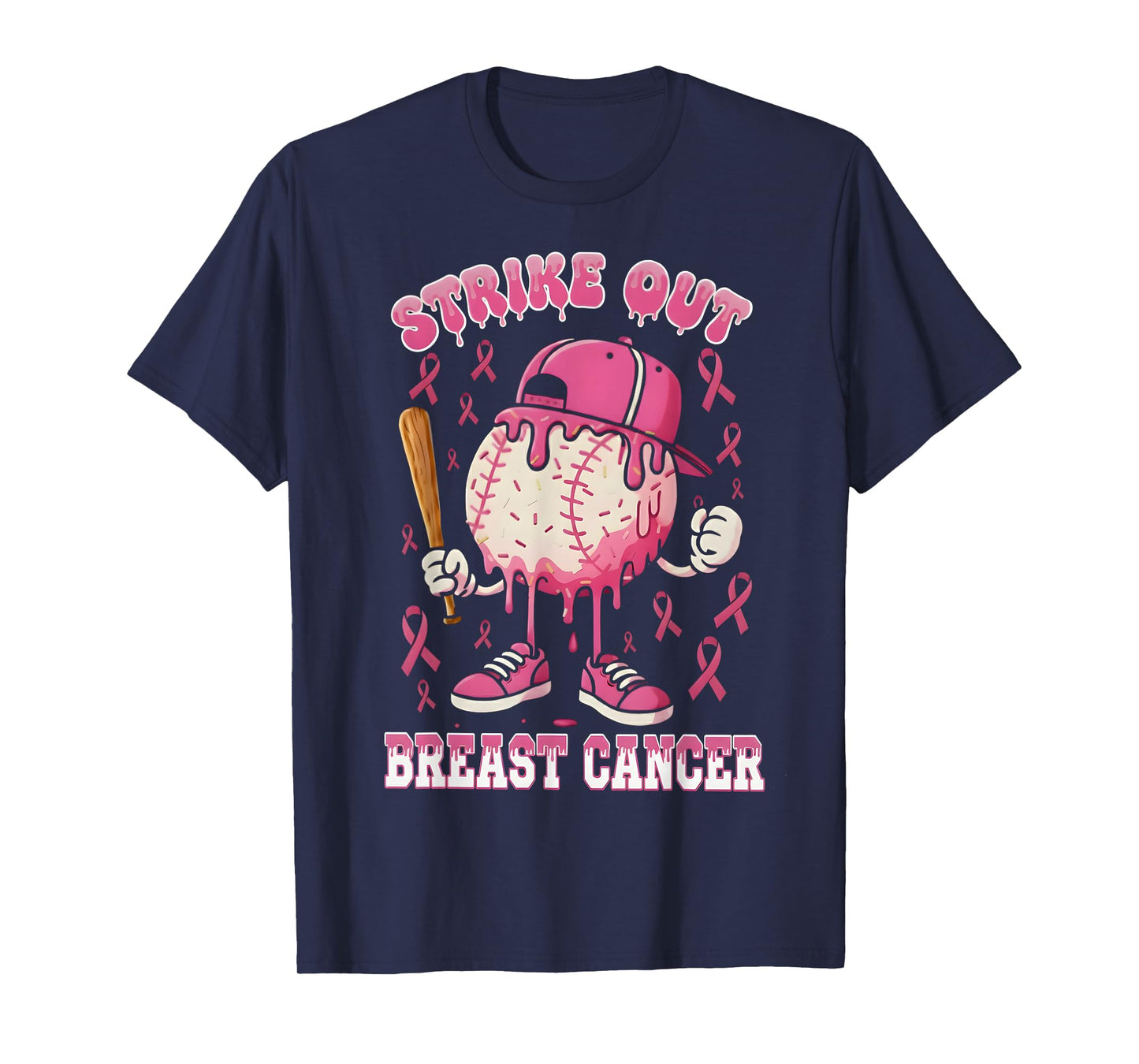 Baseball Drip Ice Cream Strike Out Breast Cancer Awareness T-Shirt