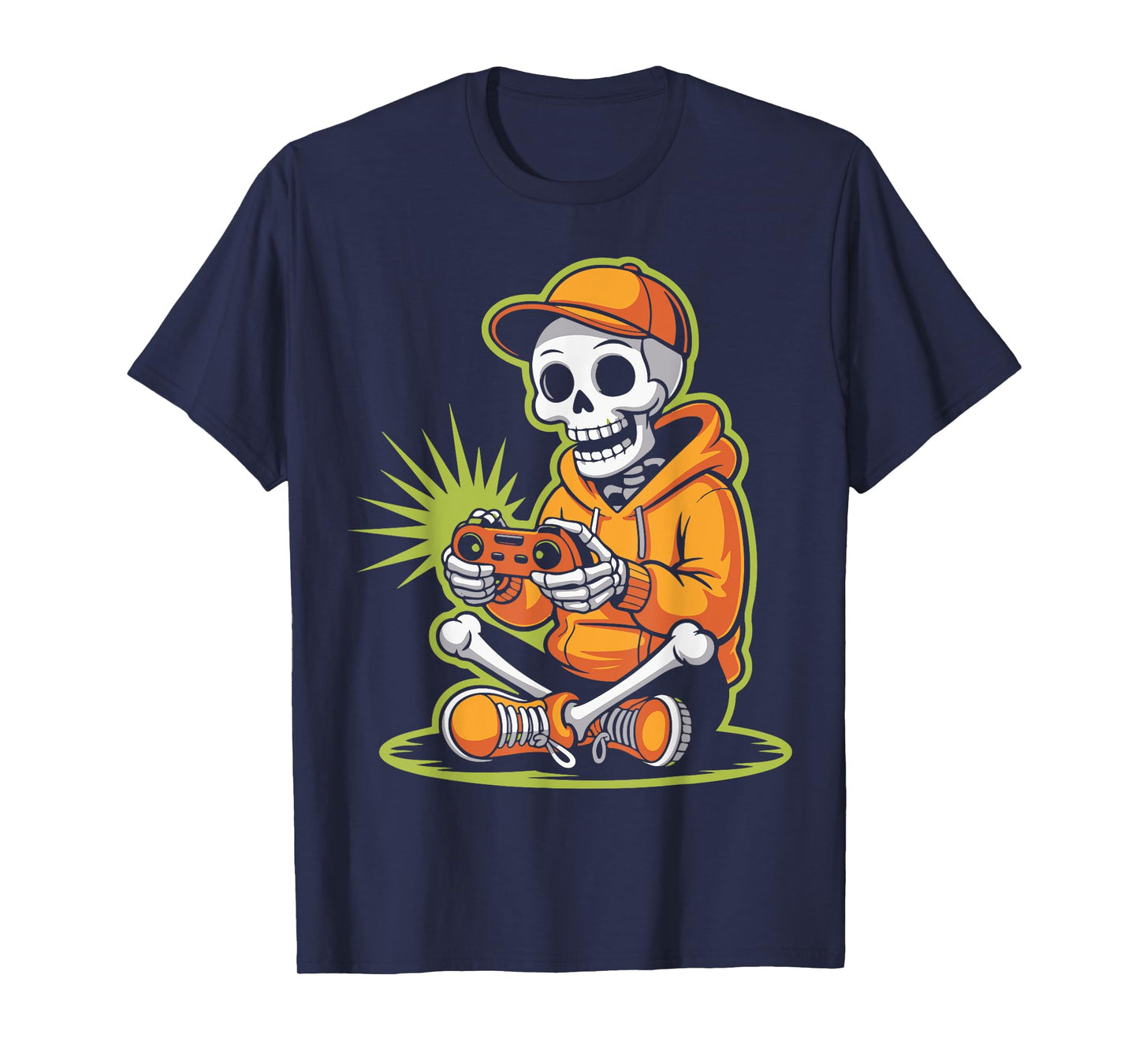 Cool Skeleton Gamer Funny Halloween Boys Kids Video Gaming T-Shirt