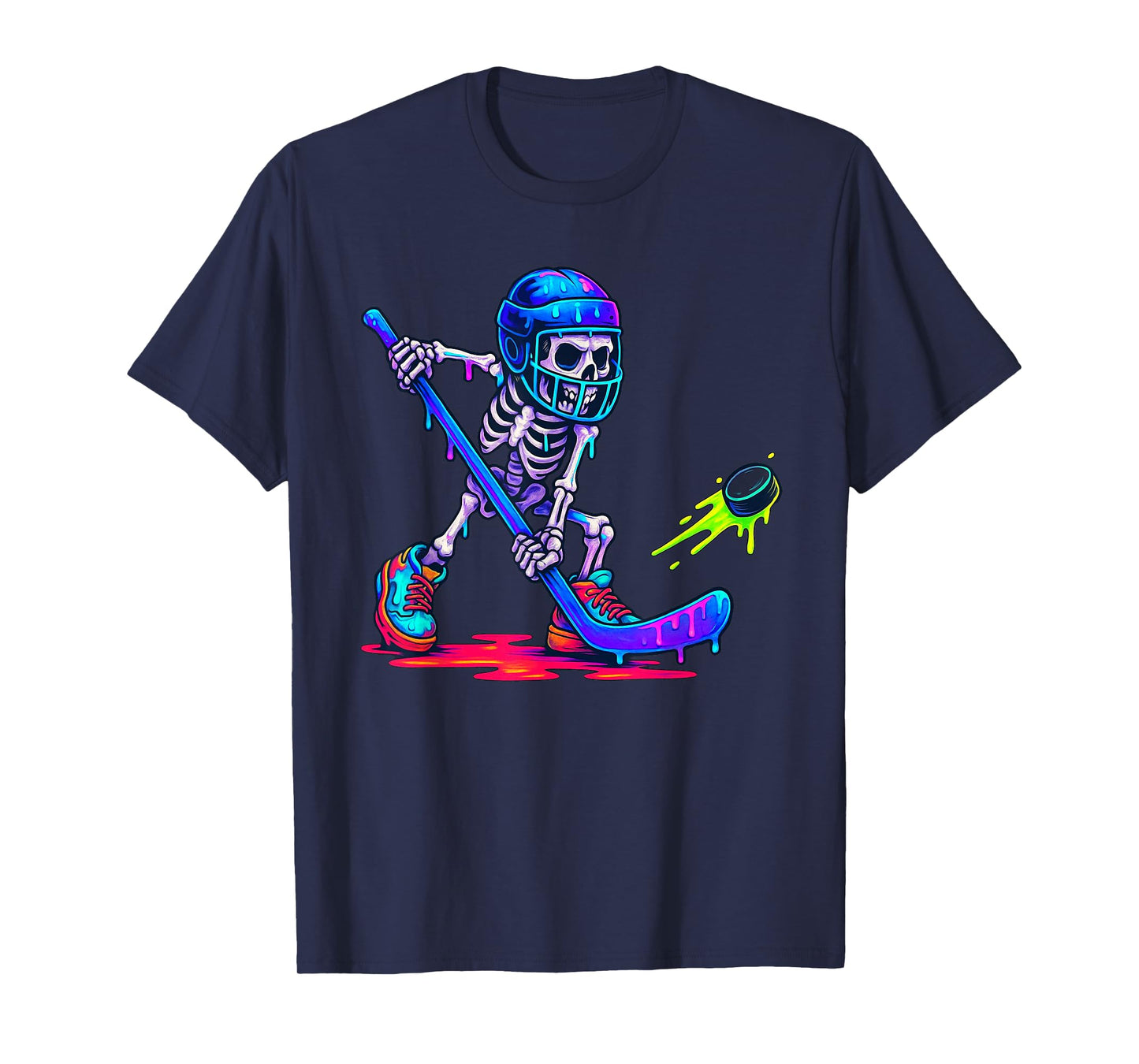 Skeleton Ice Hockey Drip Ice Cream Drip T-Shirt