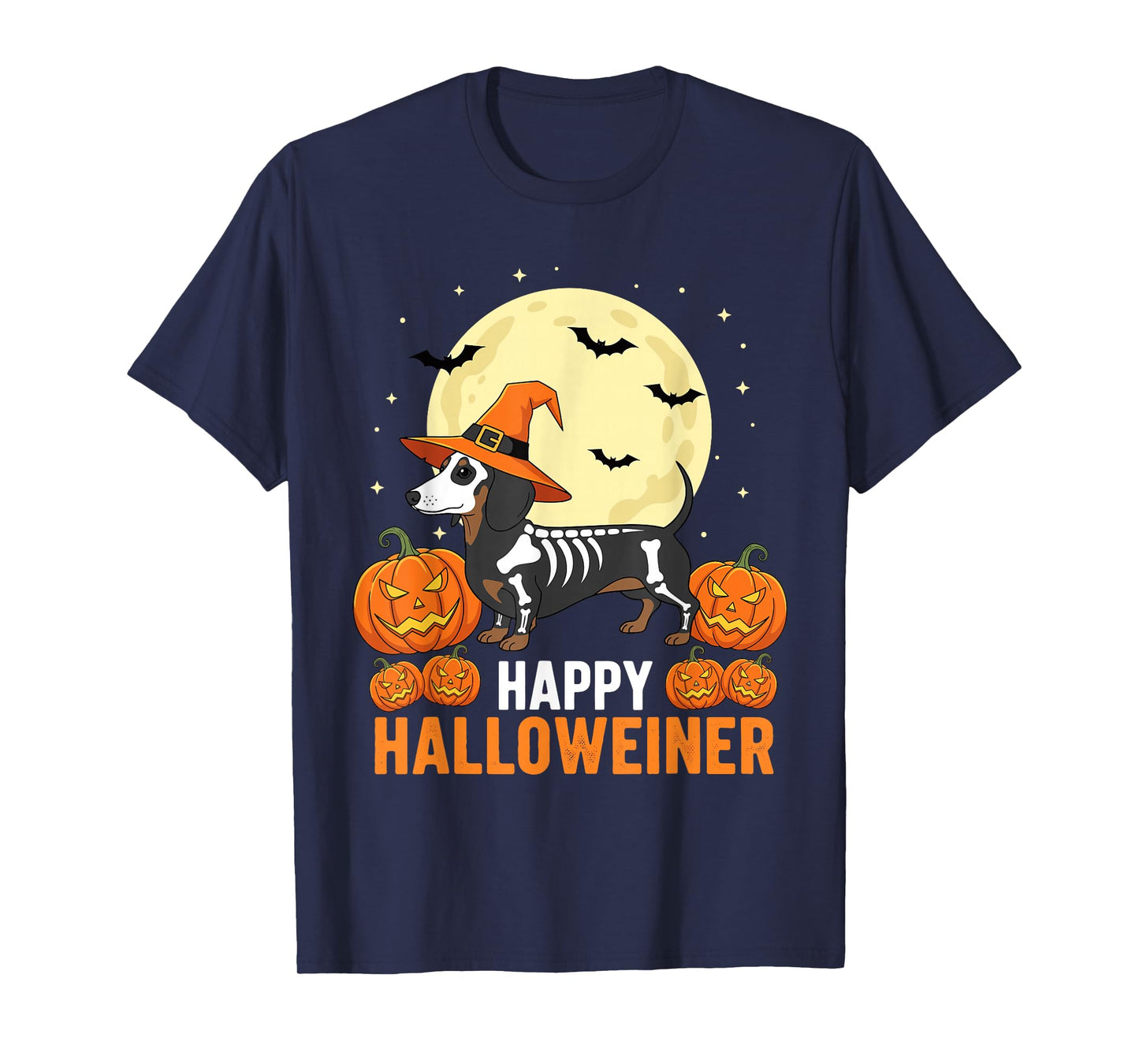 Happy Halloweiner Funny Halloween Dachshund Witch Skeleton T-Shirt