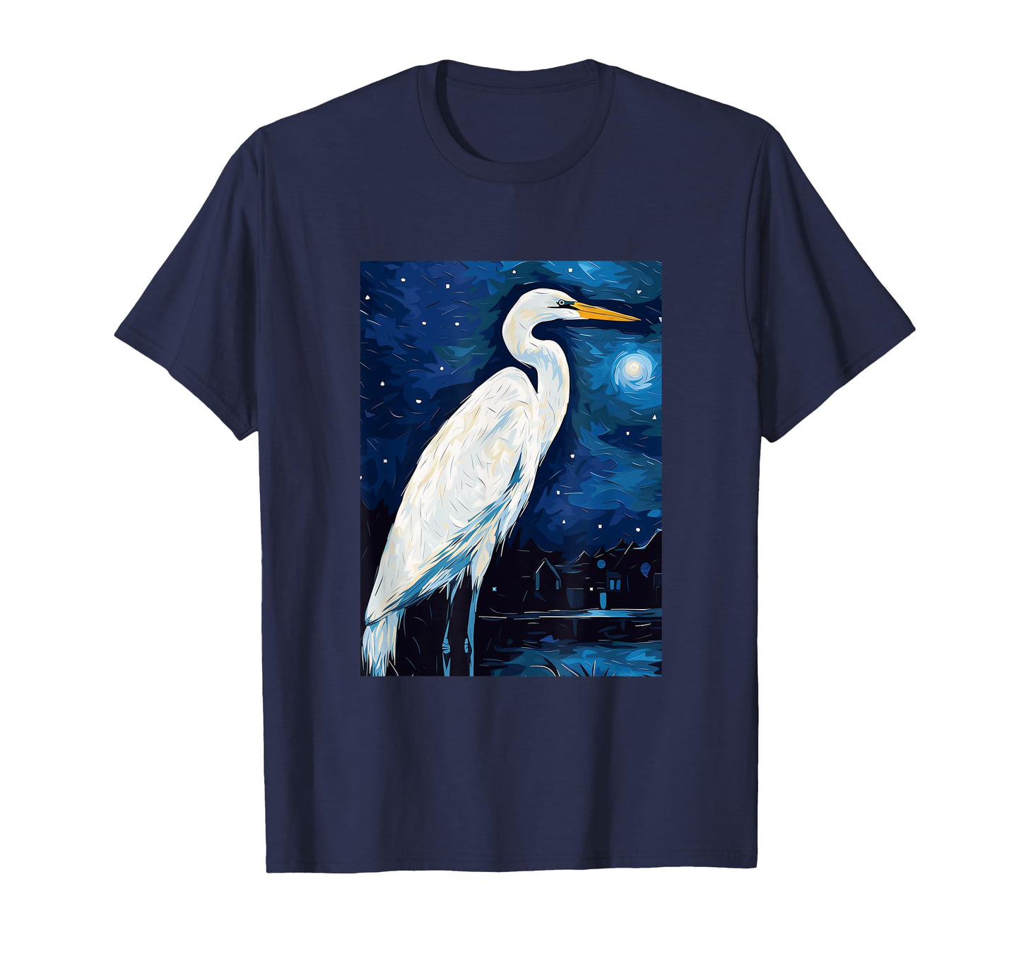 Great Egret Starry Night Painting Men Women Kids T-Shirt