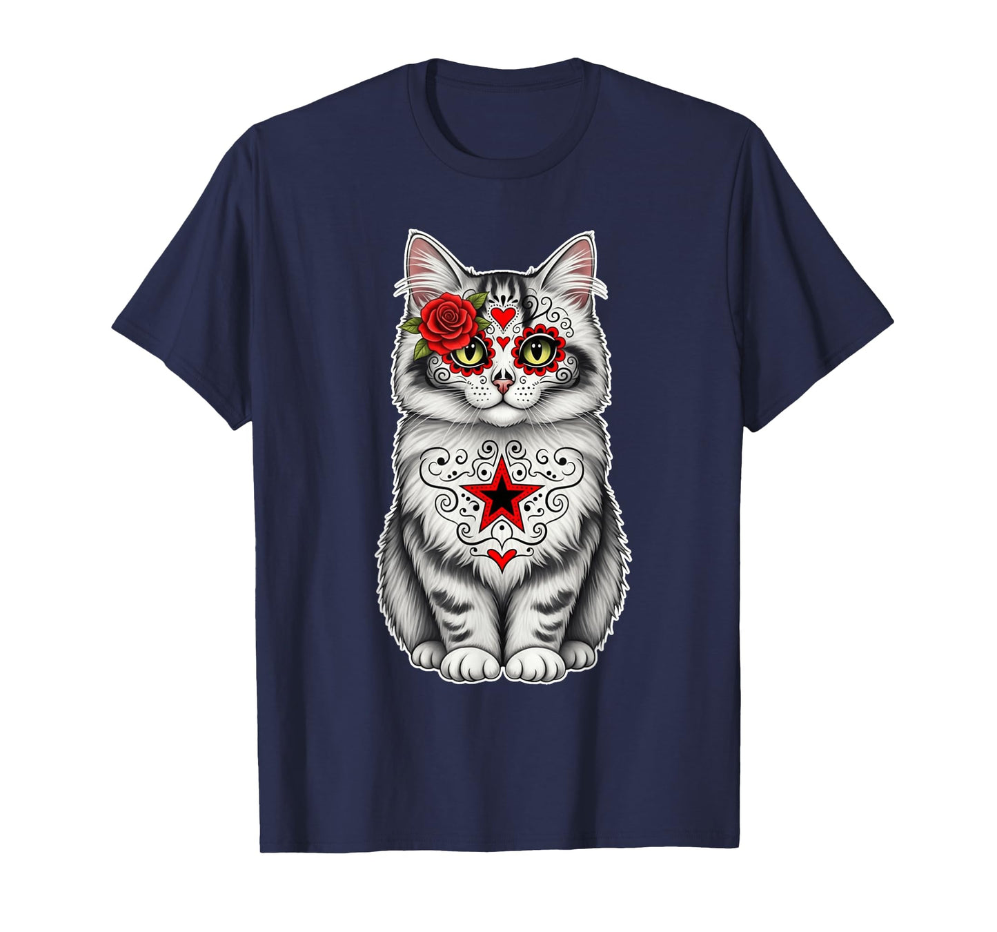Sugar Skull Cat Halloween Kitten Graphic T-Shirt