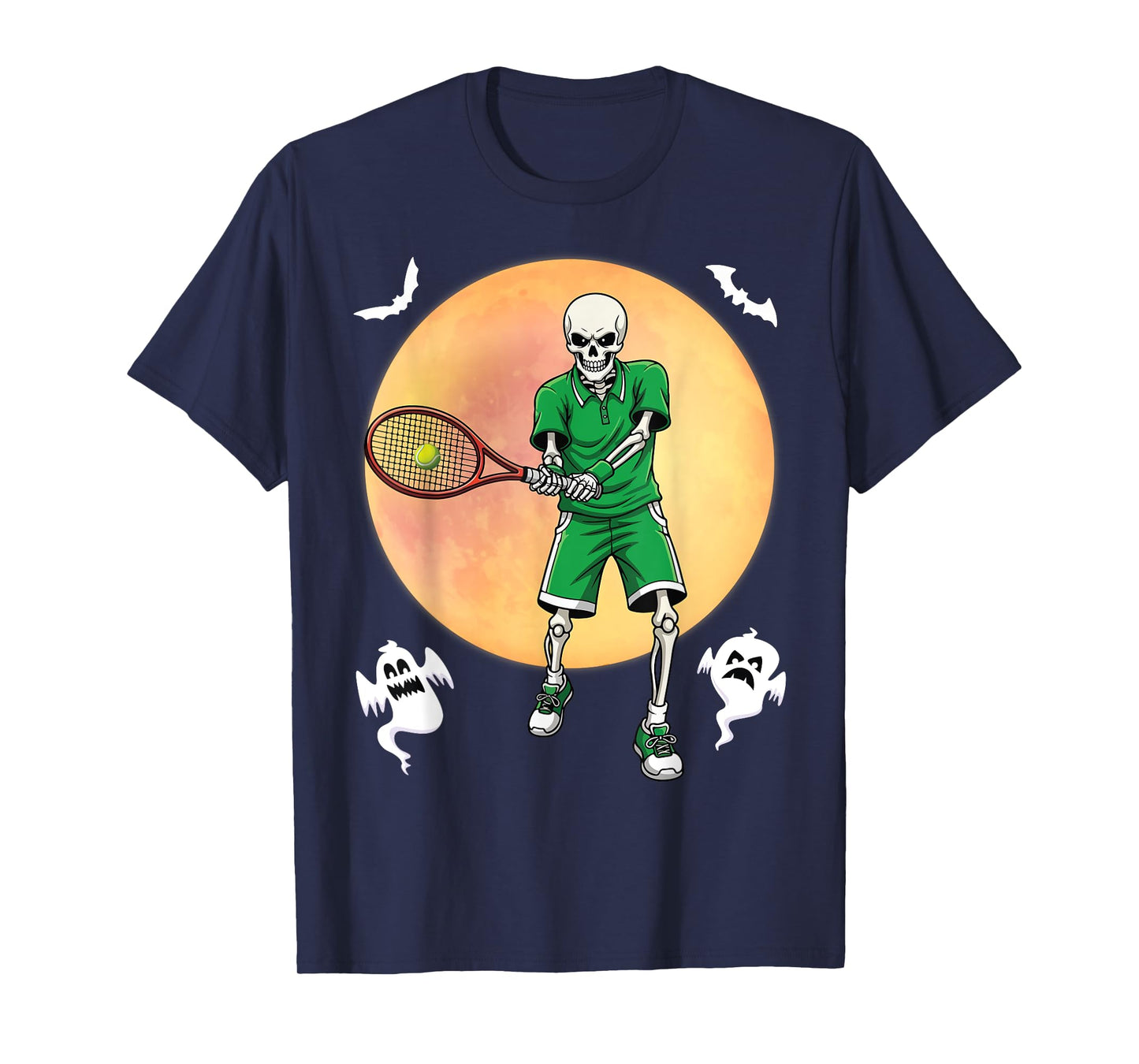 Skeleton Tennis Player Halloween Full Moon Spooky Style T-Shirt