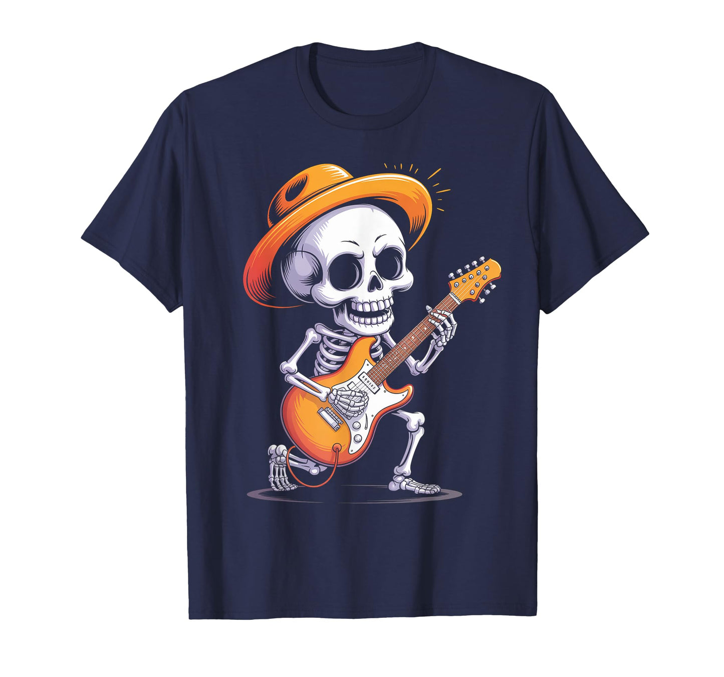 Skeleton Playing Electric Guitar Rock Halloween Boys Men Tee T-Shirt