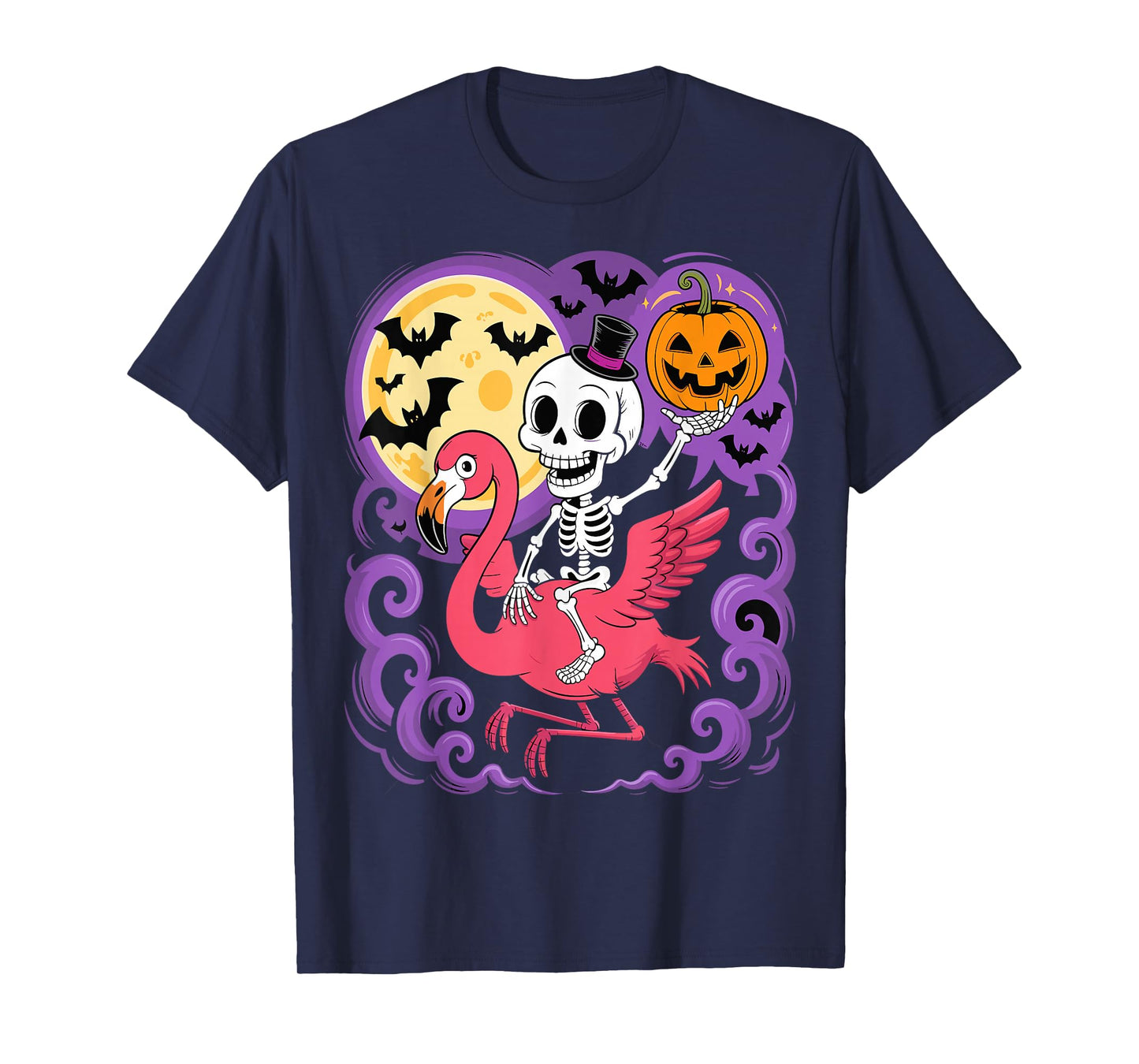 Funny Skeleton Riding Flamingo Halloween Spooky T-Shirt