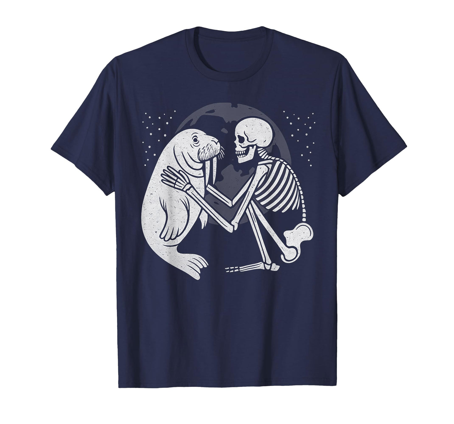 Walrus Skeleton Moon Halloween Animal Lover T-Shirt
