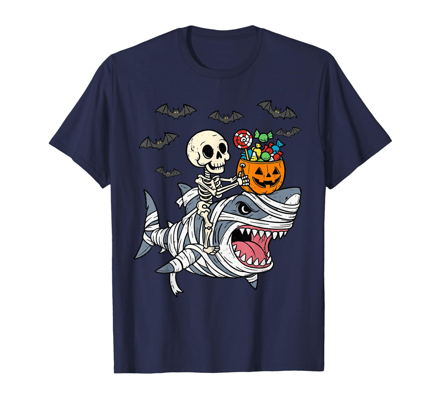 Skeleton Riding Mummy Shark Halloween Boys Toddler Kids T-Shirt