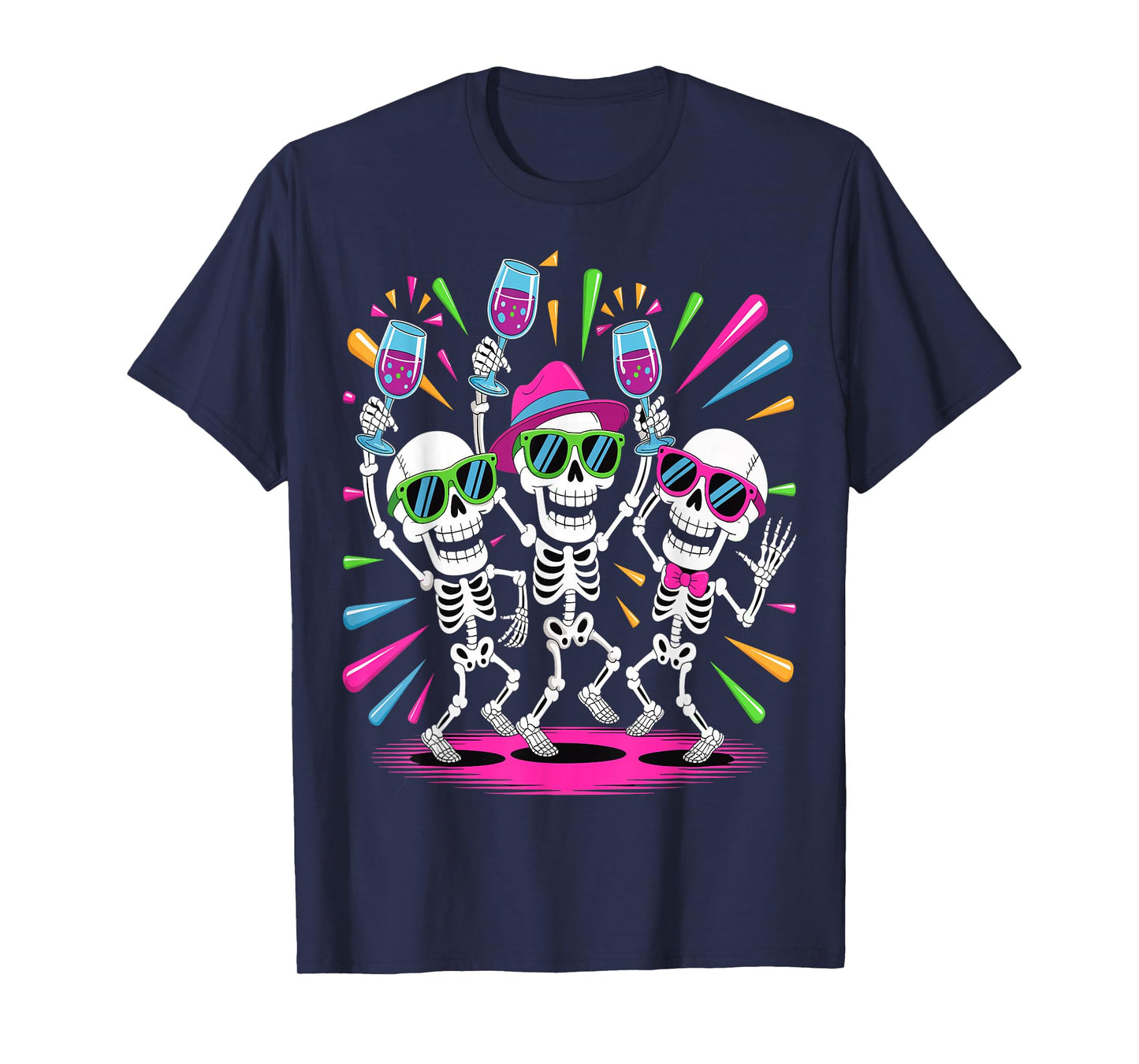 Dancing Skeletons Drinking Wine Funny Halloween Party Tee T-Shirt