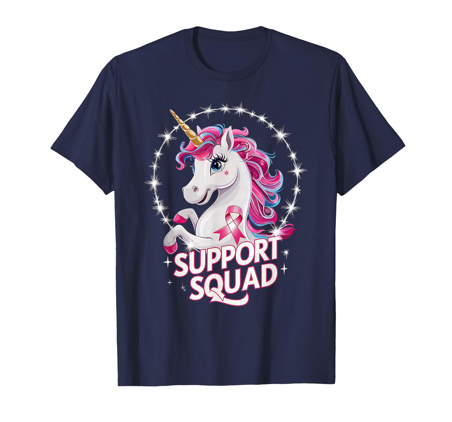 Pink Ribbon Breast Cancer Awareness Support Squad Unicorn T-Shirt