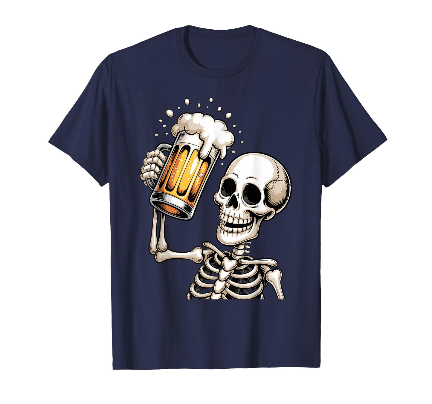 Creepy Skull Skeleton Drinking Beer Funny Halloween Costume T-Shirt