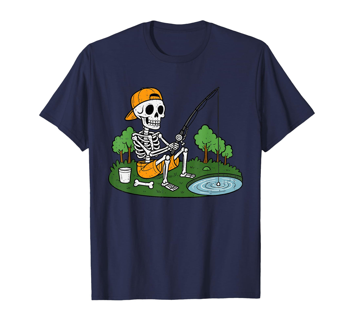 Skeleton Fishing Halloween Spooky Fisherman Fish Men Boys T-Shirt
