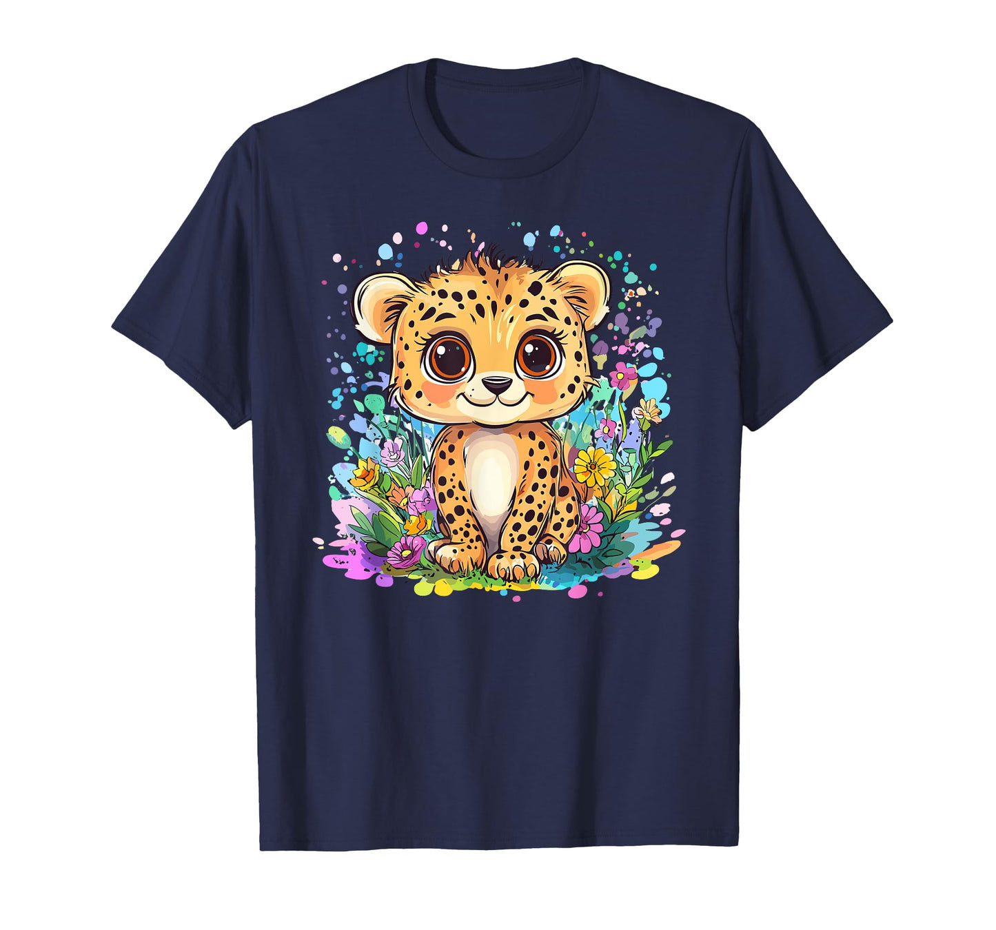 Cute Cheetah Cub Surrounded By Flowers T-Shirt