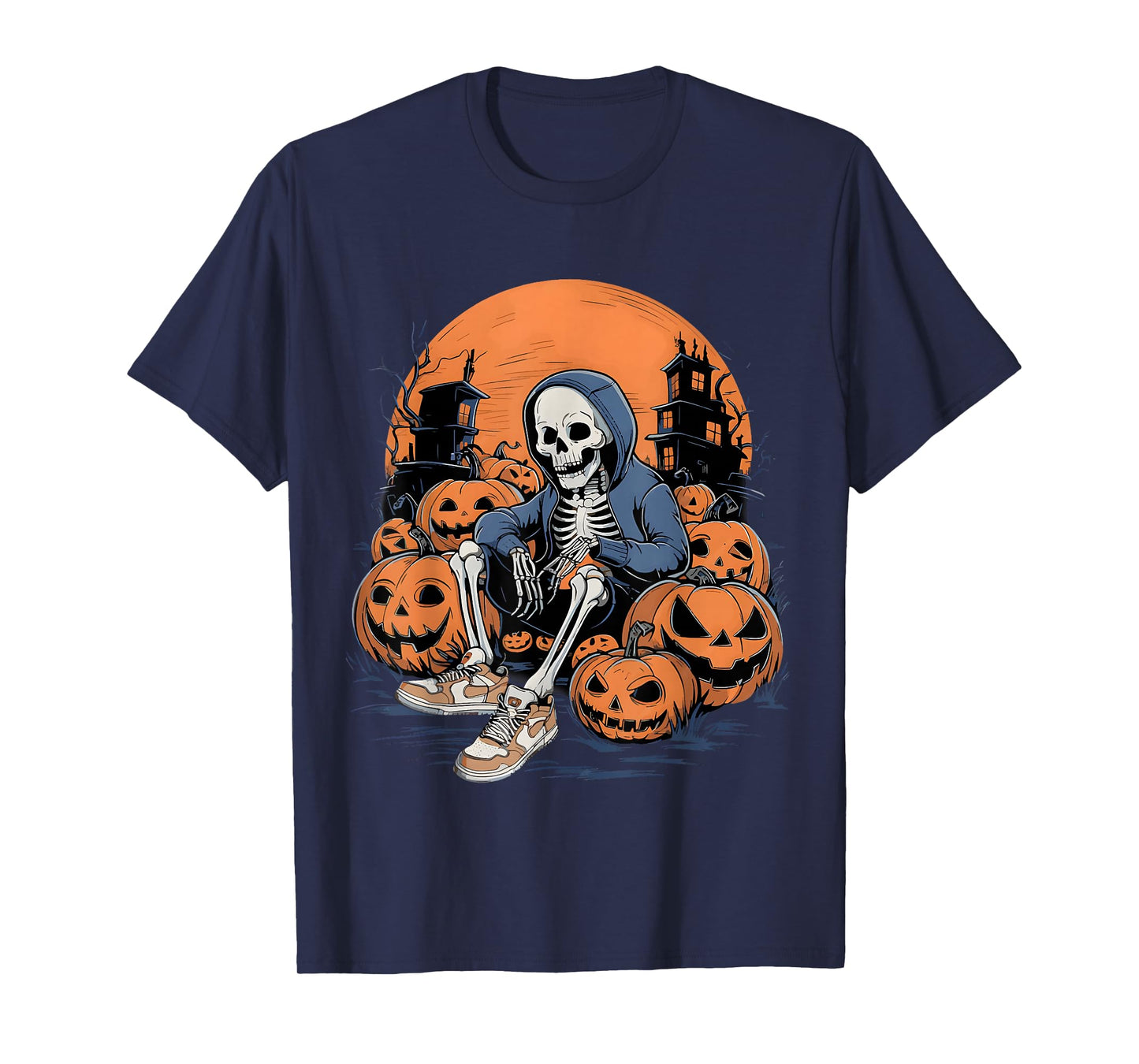 Skeleton Pumpkin Skull Player Basketball Halloween T-Shirt