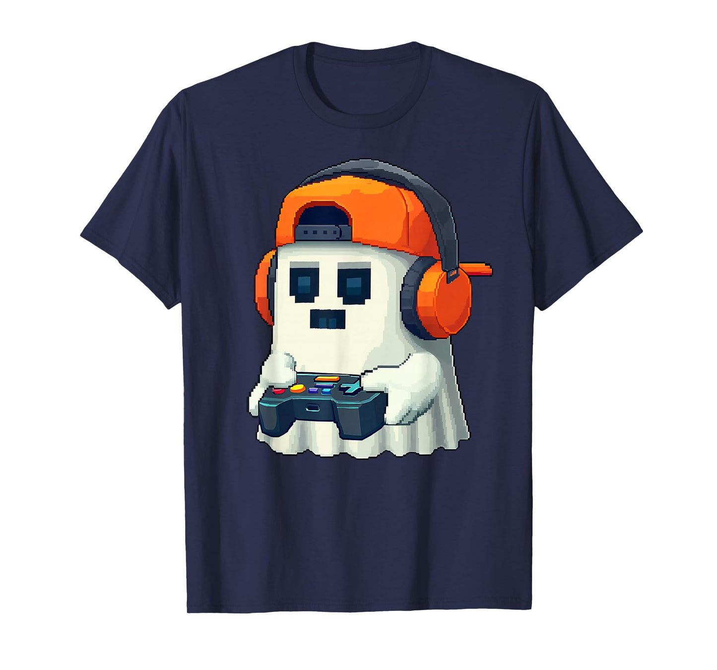 Halloween Ghost Gamer Funny Sunglasses Pixel Video Gaming T-Shirt