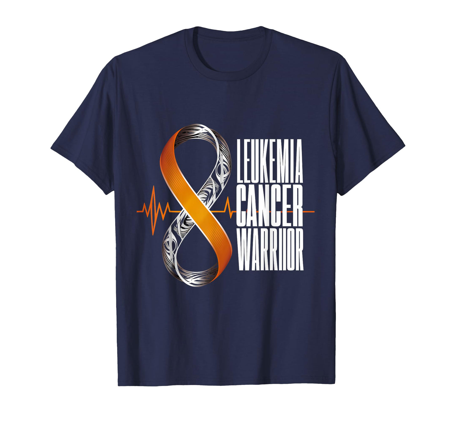 Leukemia Cancer Awareness Warrior Heartbeat Orange Ribbon T-Shirt