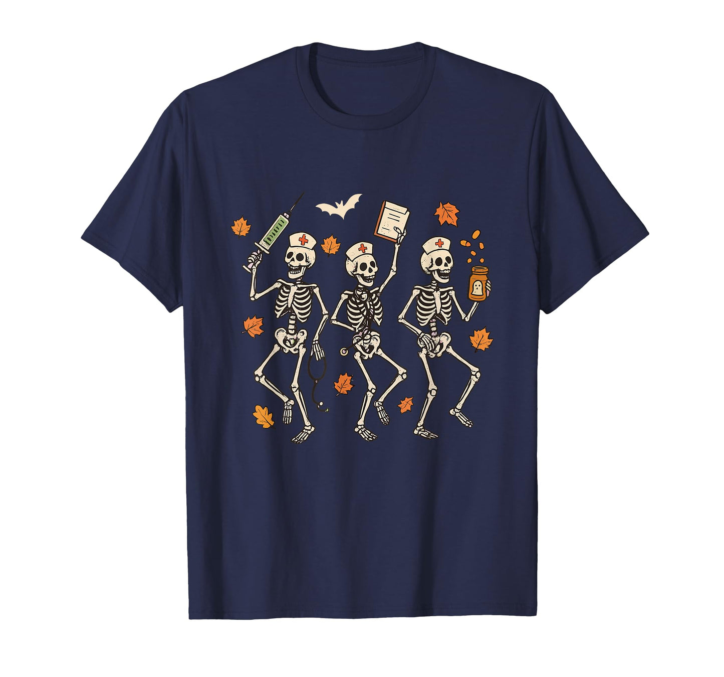 Skeleton Dancing Nurse Halloween Skull Nurse ER Fall Vibes T-Shirt