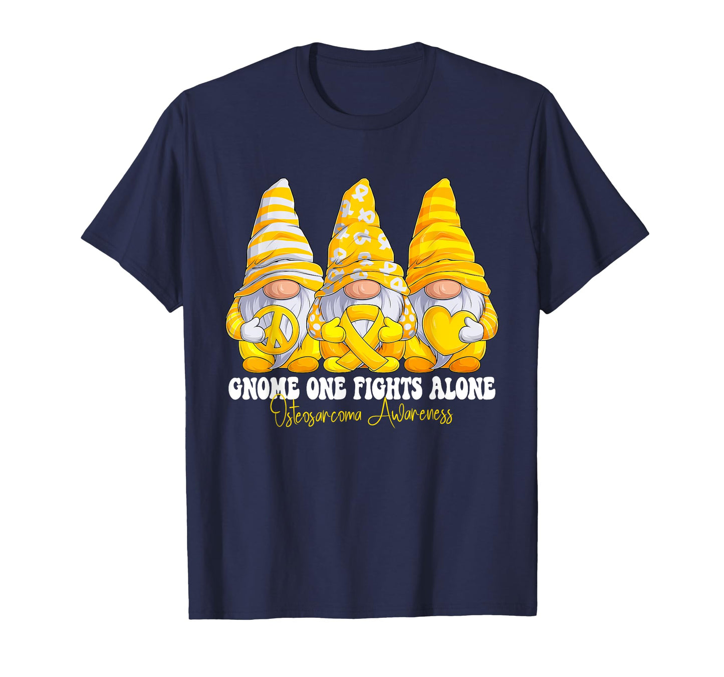 Osteosarcoma Awareness Month Yellow Ribbon Gnomies Support T-Shirt