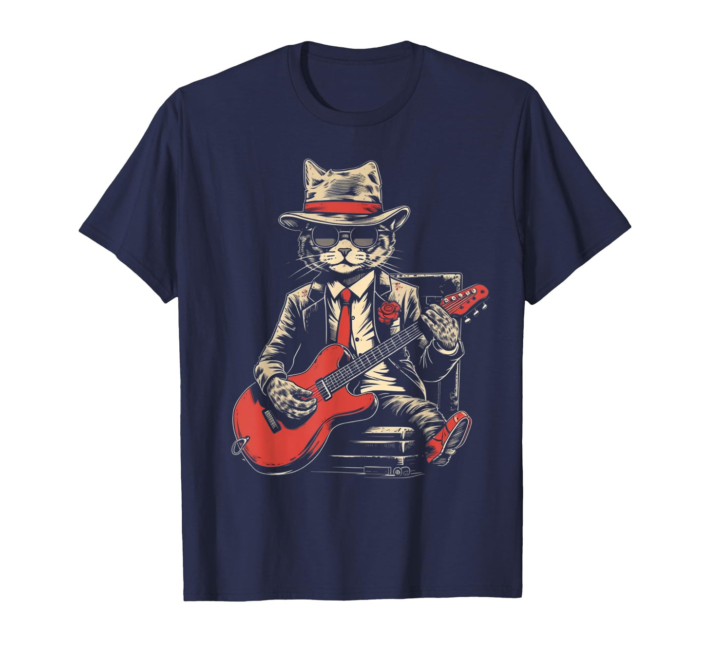 Vintage Jazz Cat Playing Guitar Band Retro Jazz Band T-Shirt
