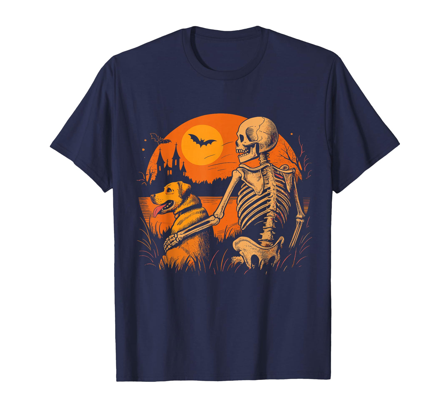 Sunset Dog Skeleton Halloween Spooky Dogs Lovers T-Shirt