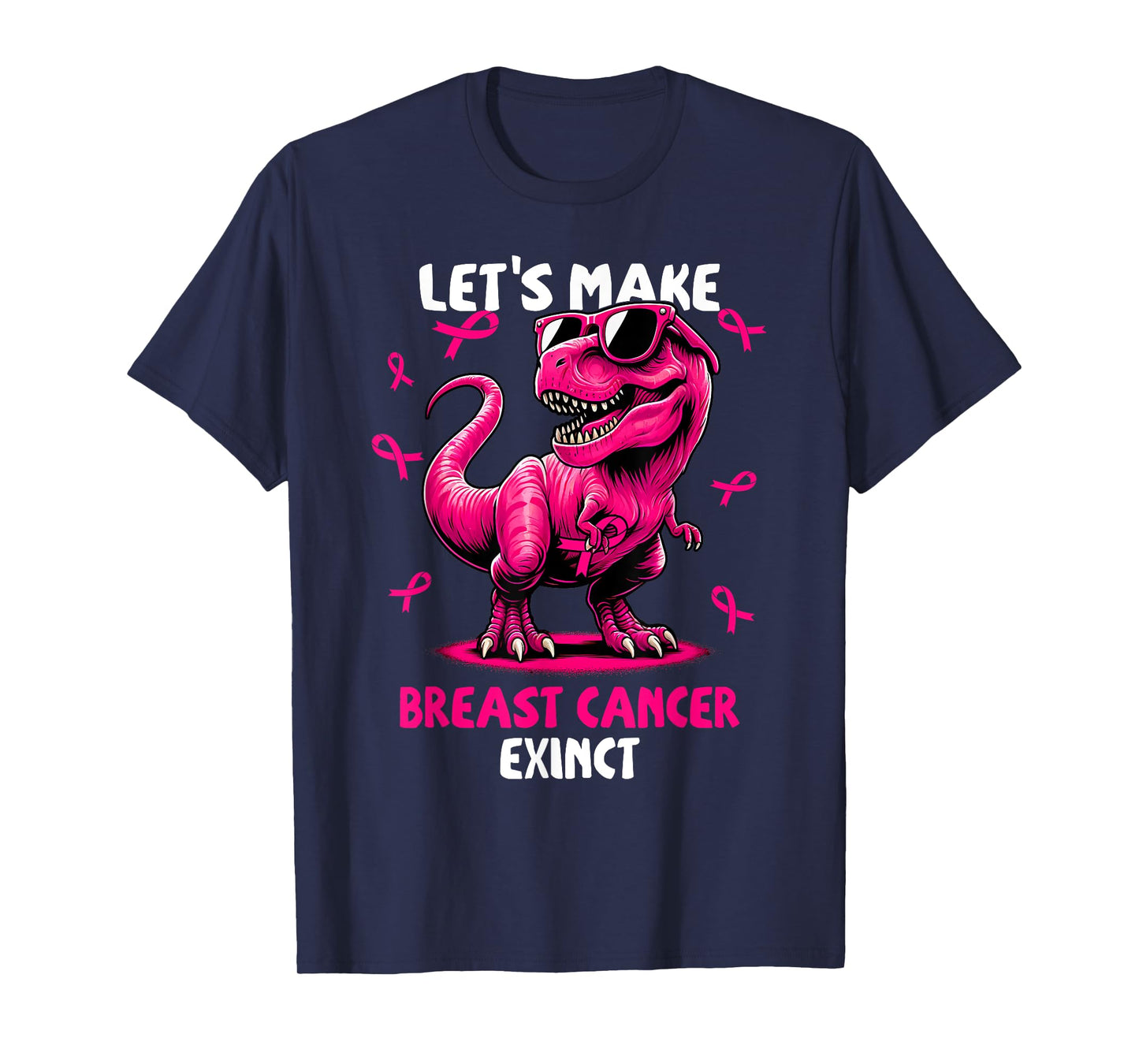 Let's Make Breast Cancer Exinct Dinosaur Ribbon Boy Girl Kid T-Shirt