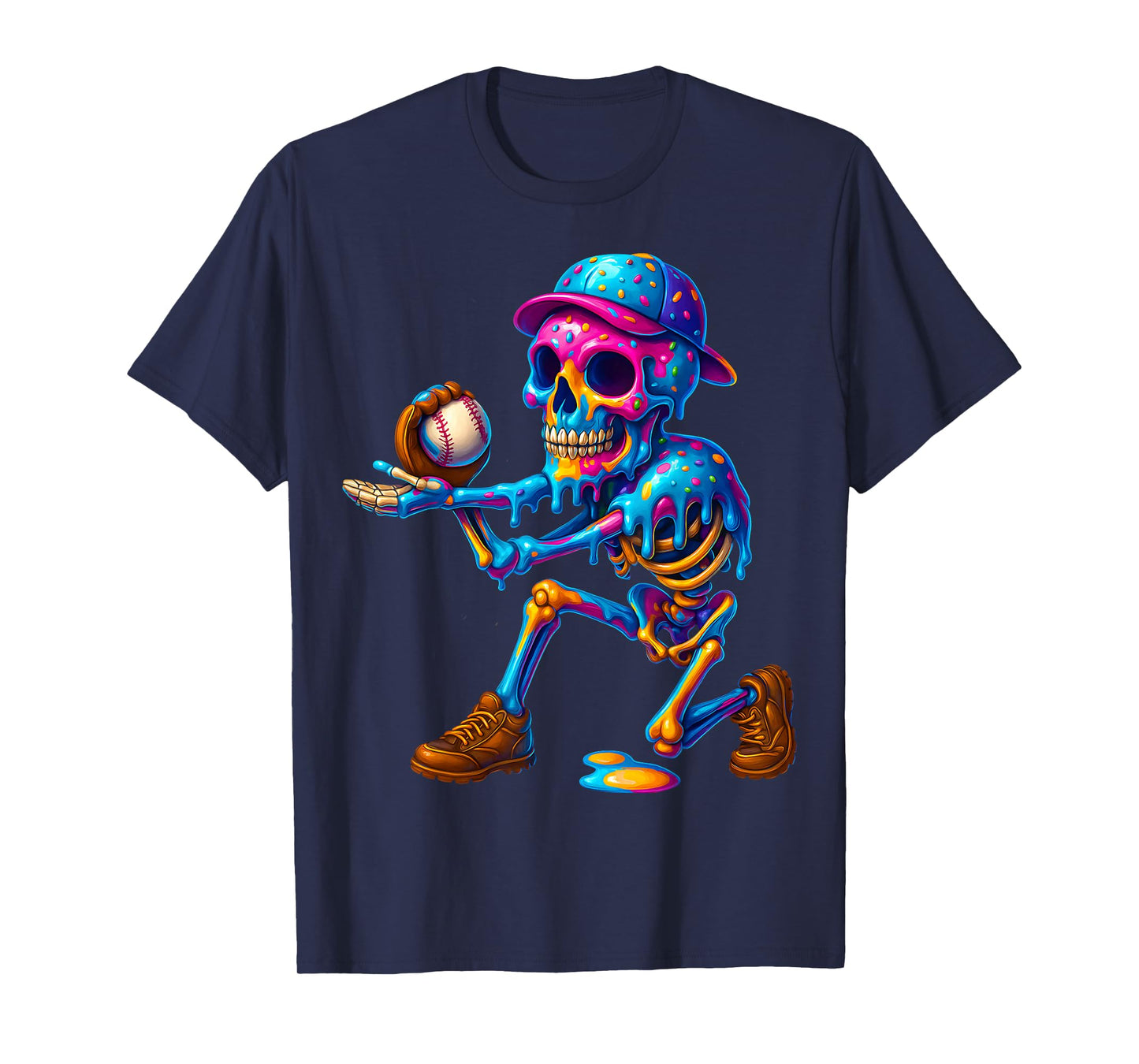 Funny Baseball Skeleton Ice Cream Drip Baseball Boys Youth T-Shirt