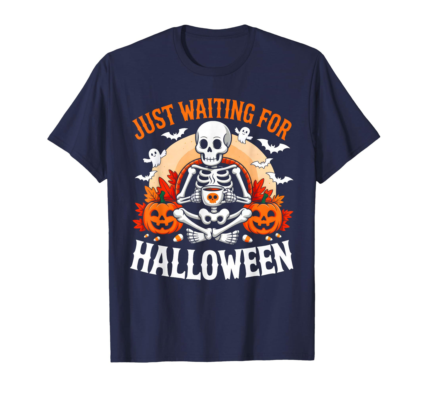Funny Skeleton Coffee Just Waiting for Halloween Costume T-Shirt
