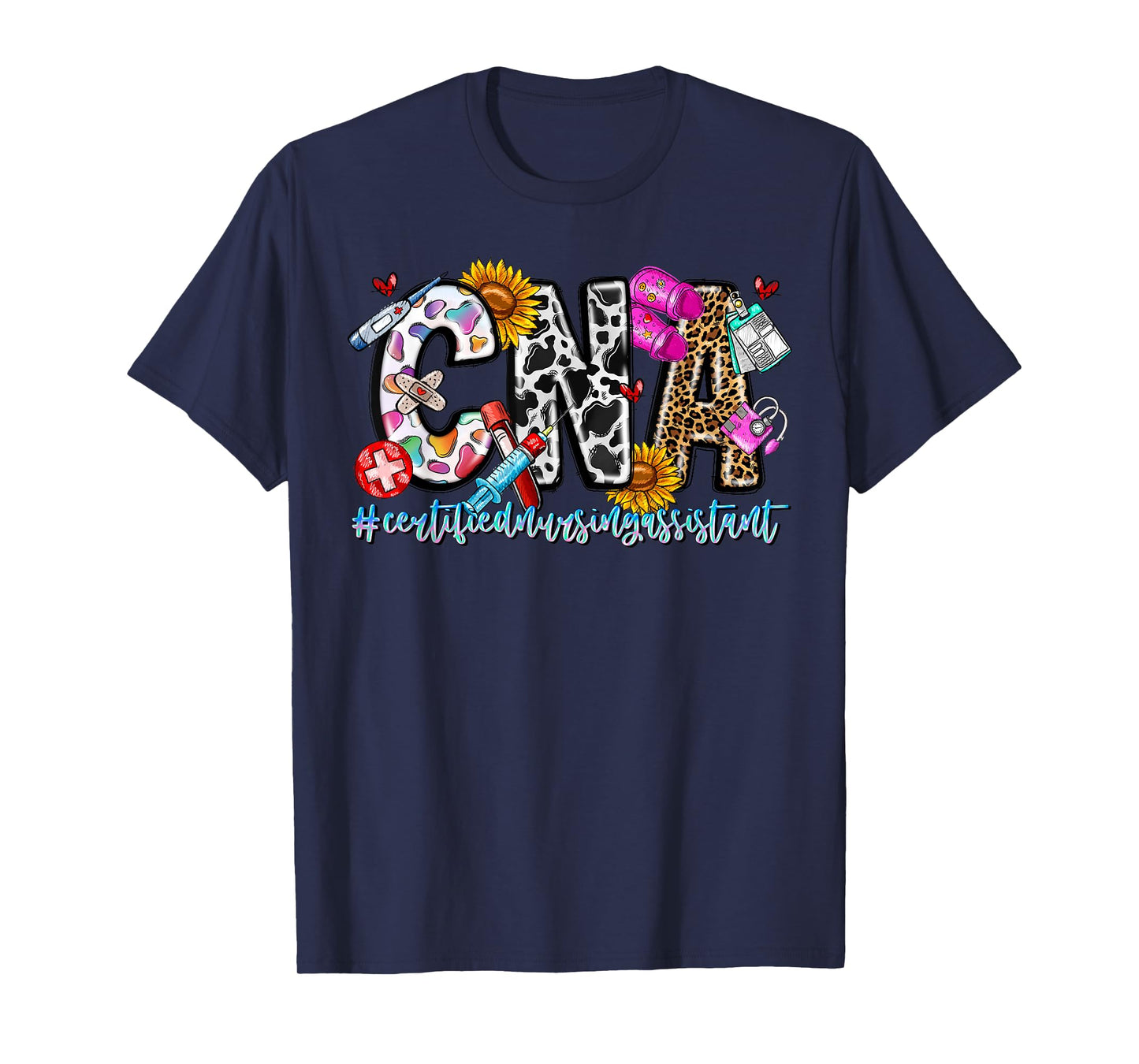 Retro Leopard Sunflower CNA Certified Nursing Assistant T-Shirt