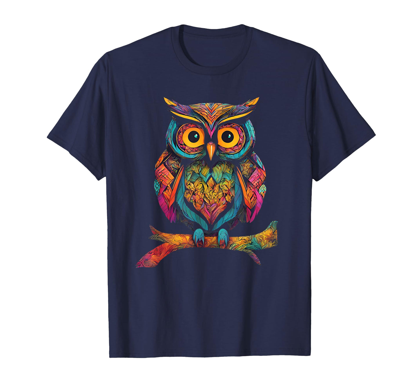 Owl Perched On A Tree Branch Colorful Pattern Owl Lover T-Shirt