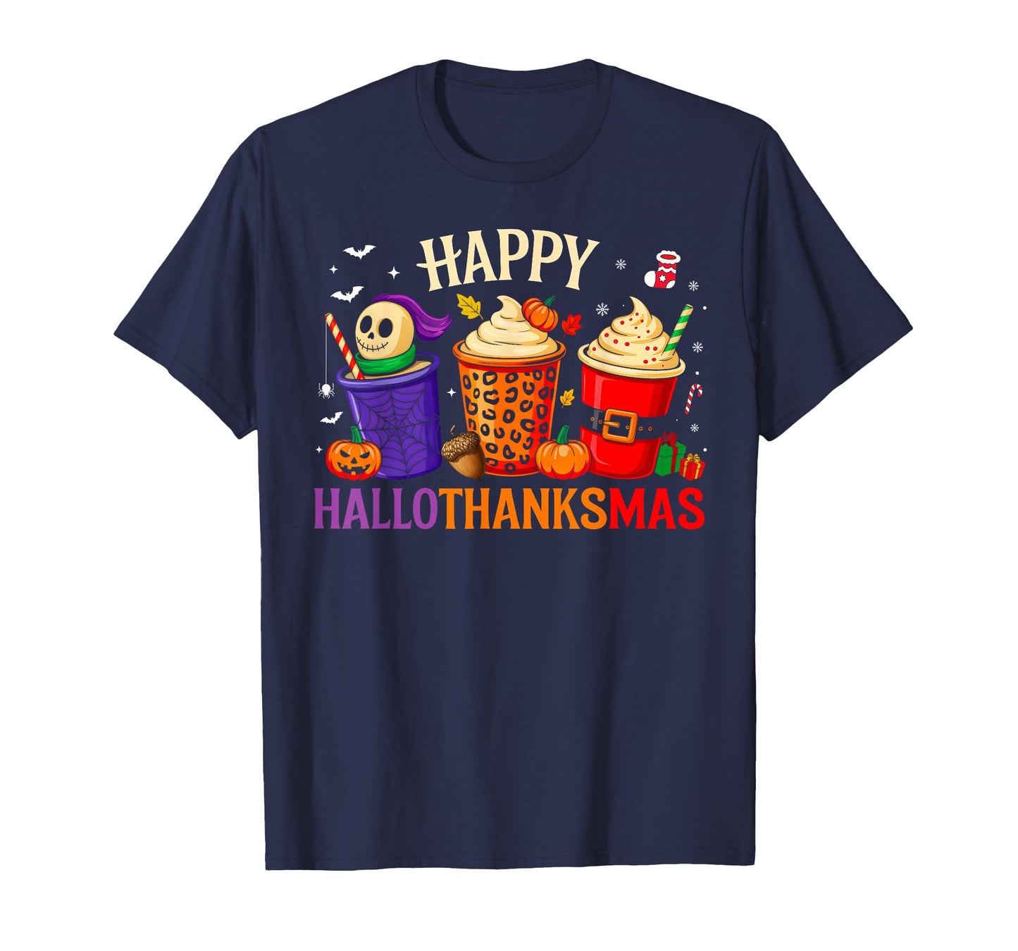 Happy Hallothanksmas Coffee Latte Halloween Thanksgiving T-Shirt