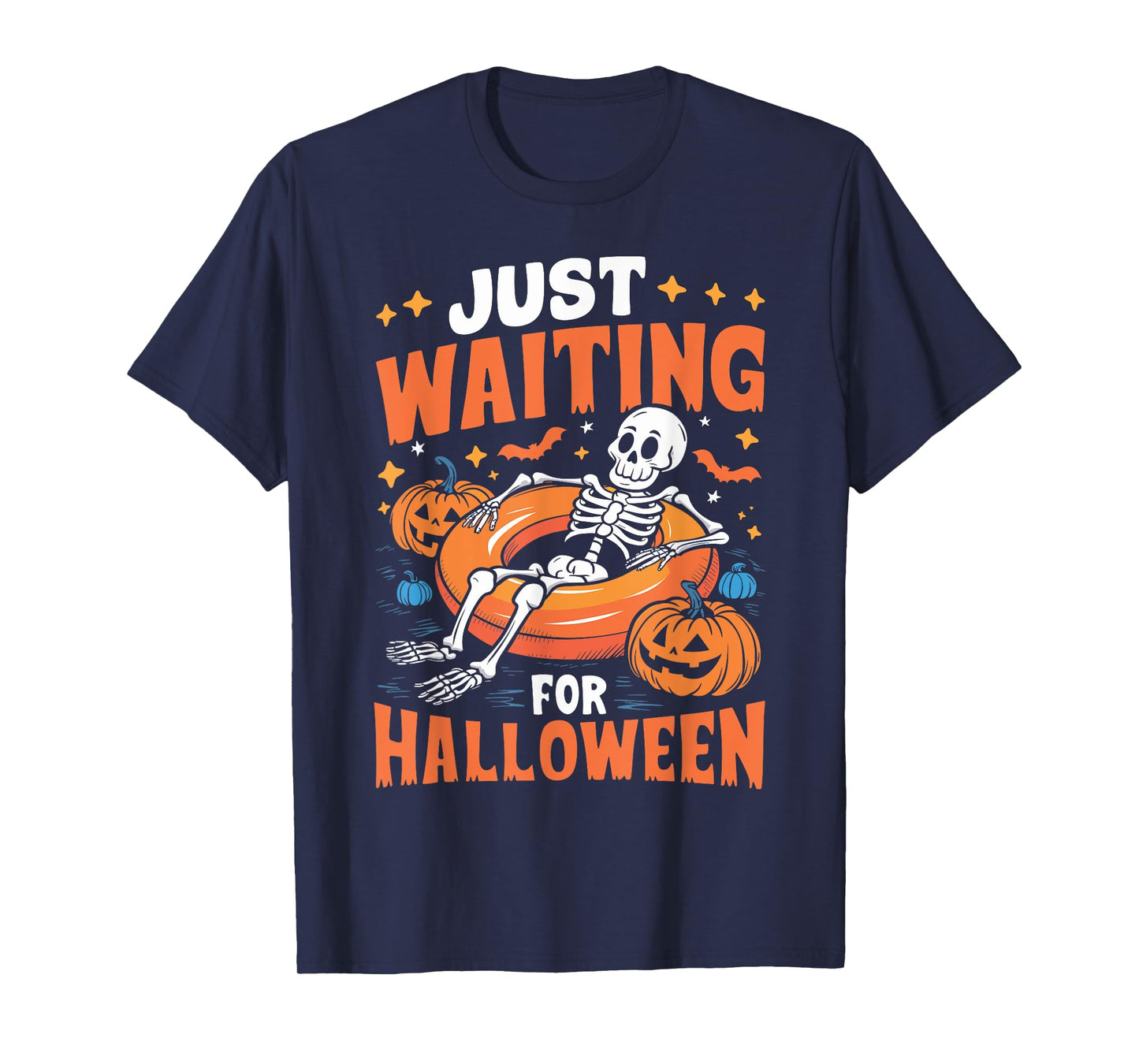Just Waiting for Halloween Spooky Skeleton Summer Halloween T-Shirt