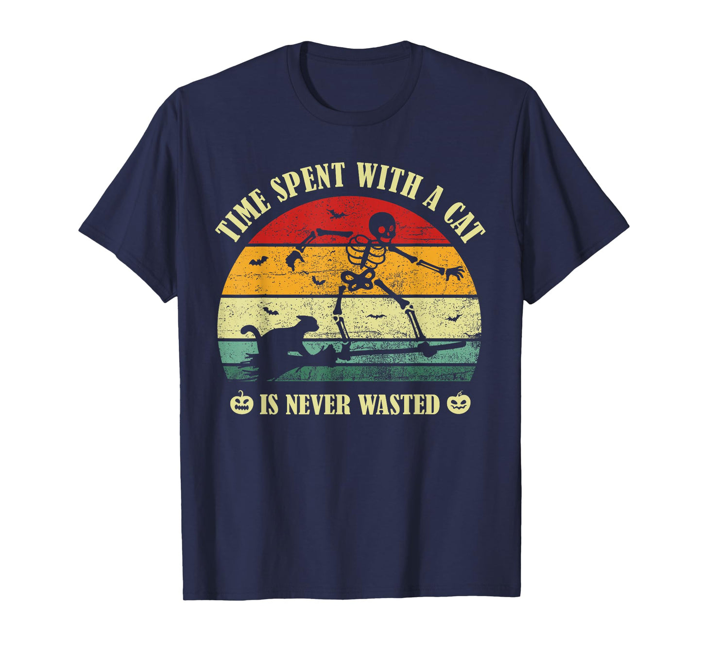 Time Spent with A Cat is Never Wasted Skeleton Halloween Fur T-Shirt