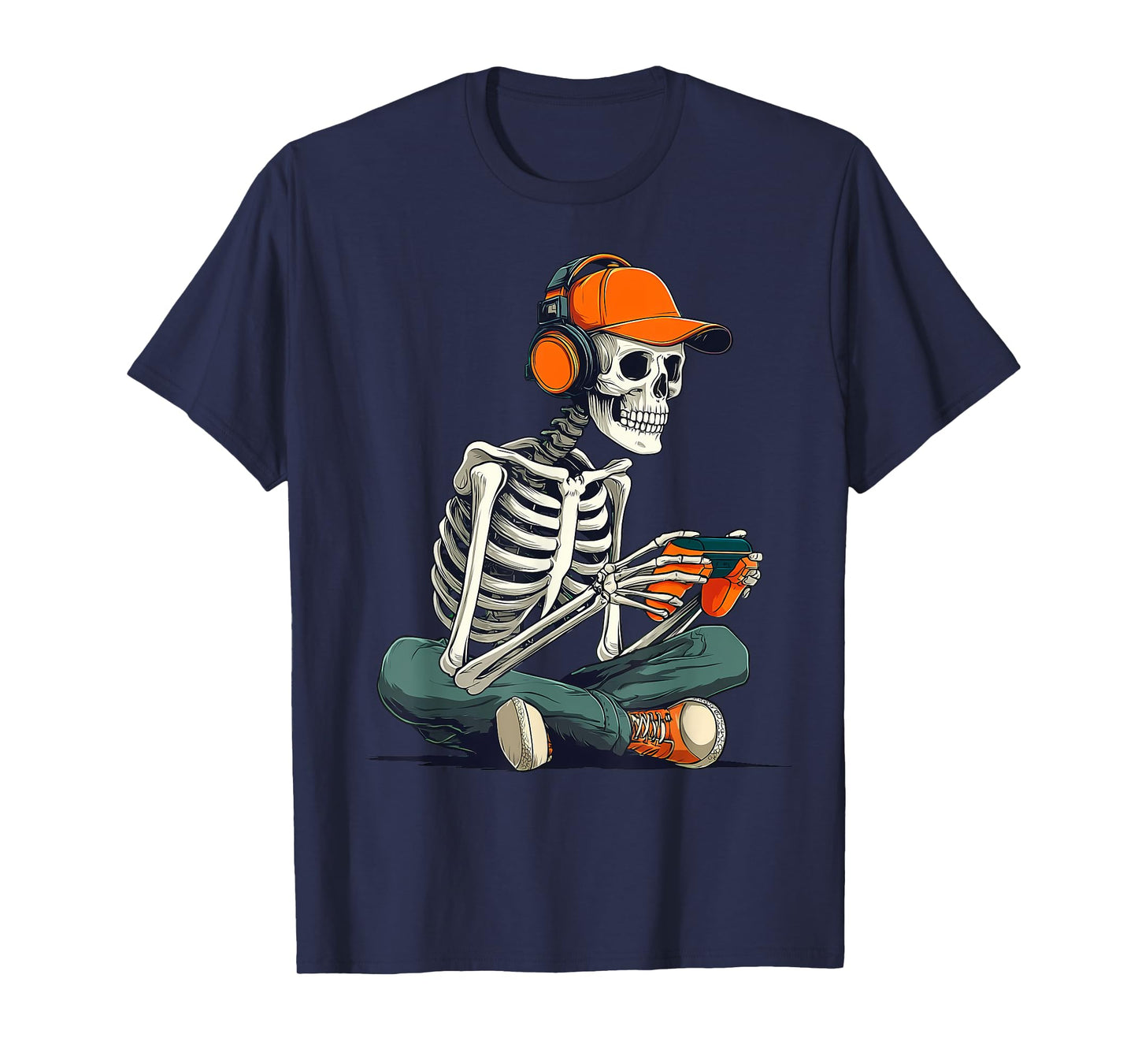 Halloween Skeleton Gamer Video Gaming Men Teens Boys Kids T-Shirt