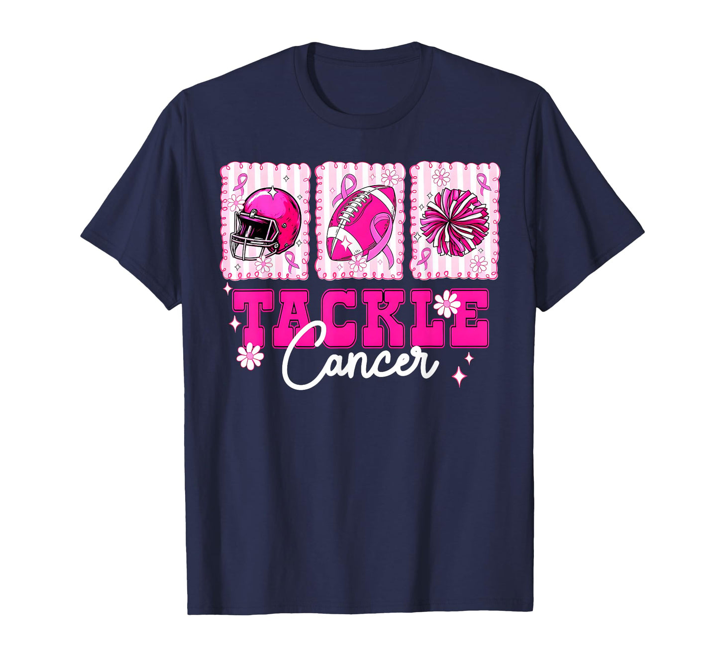 Tackle Cancer Pink Ribbon Football Breast Cancer Awareness T-Shirt