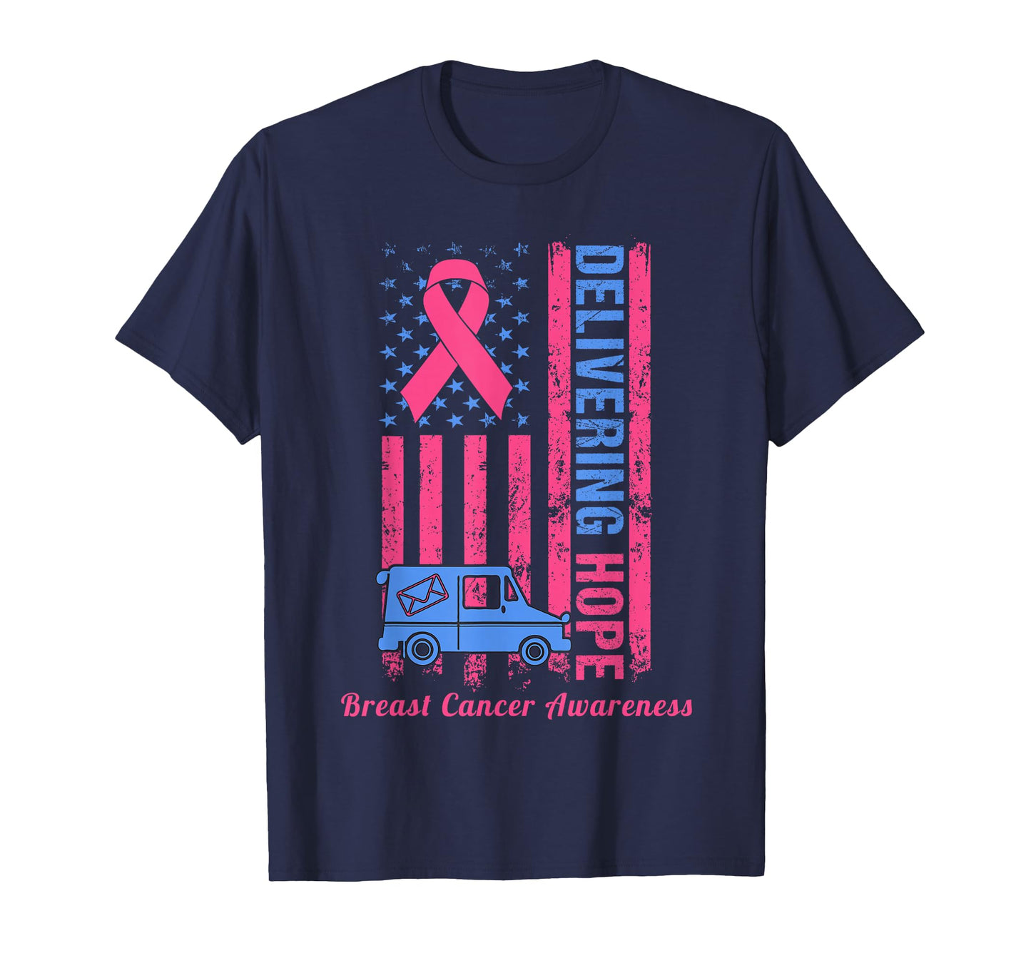 Postal Worker Breast Cancer Awareness US Flag Pink Ribbon T-Shirt