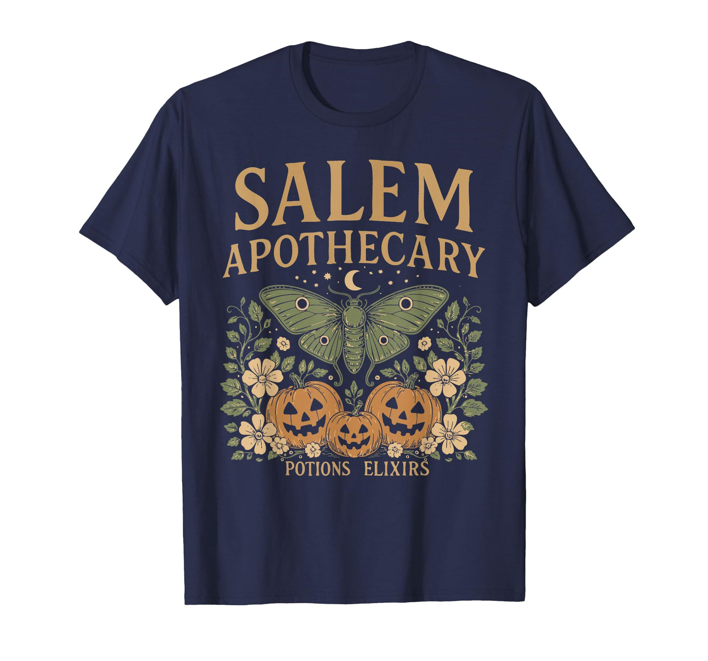Salem Apothecary Halloween Luna Moth Pumpkins Vintage Style T-Shirt