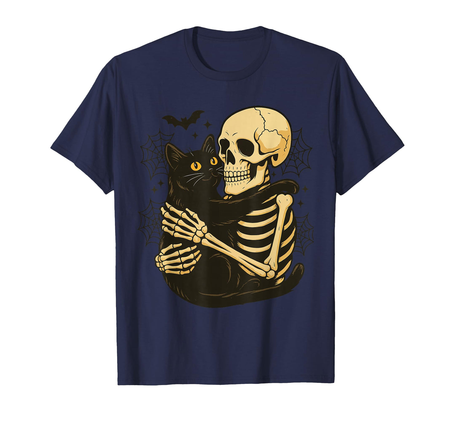 Skeleton Hugging Cat Funny Halloween Costume Tee T-Shirt