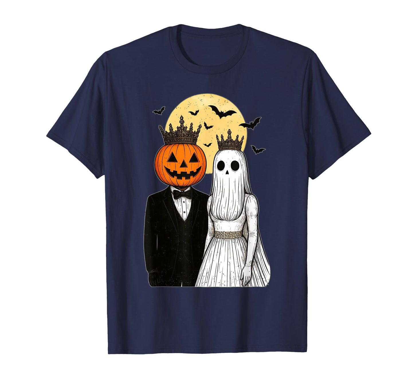 King and Queen Pumpkin Ghost Halloween Couple Spooky Season T-Shirt