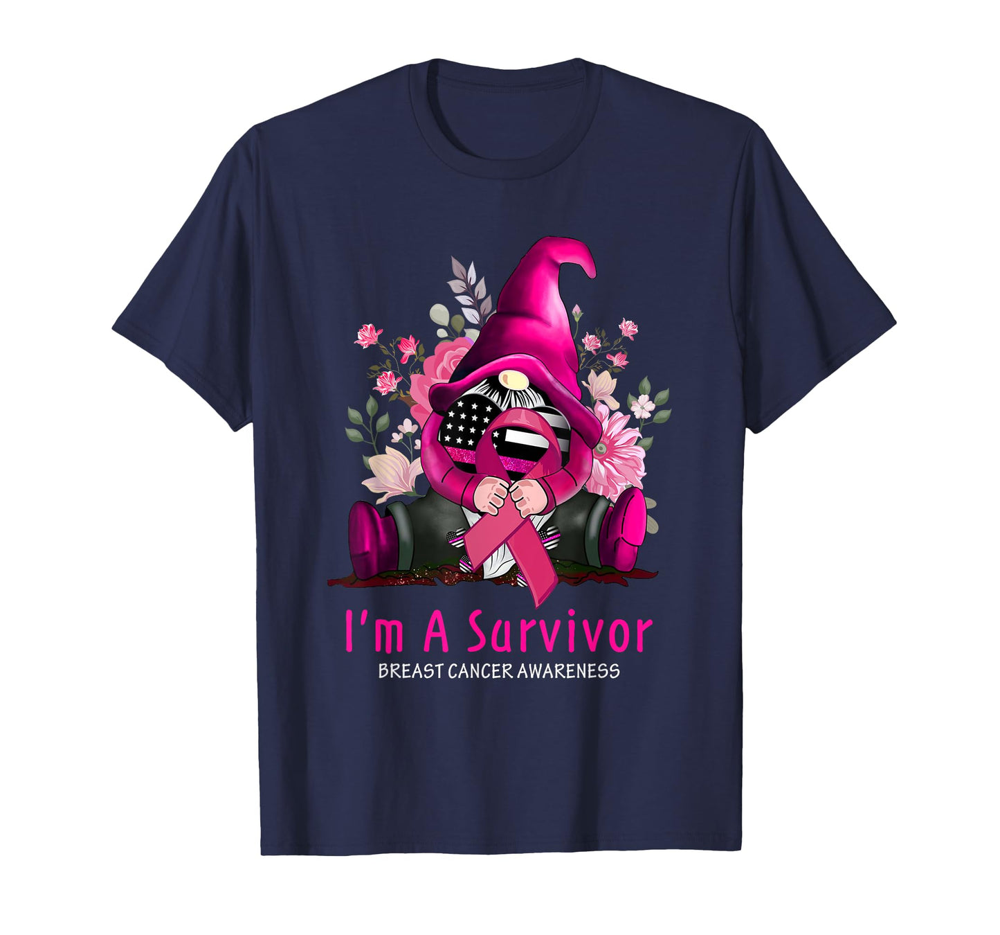 I’m A Survivor Gnome Pink Ribbon Breast Cancer Awareness T-Shirt