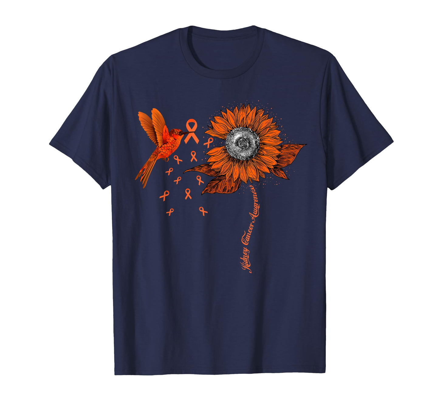 Hummingbird Holding Orange Ribbon Kidney Cancer Awareness T-Shirt