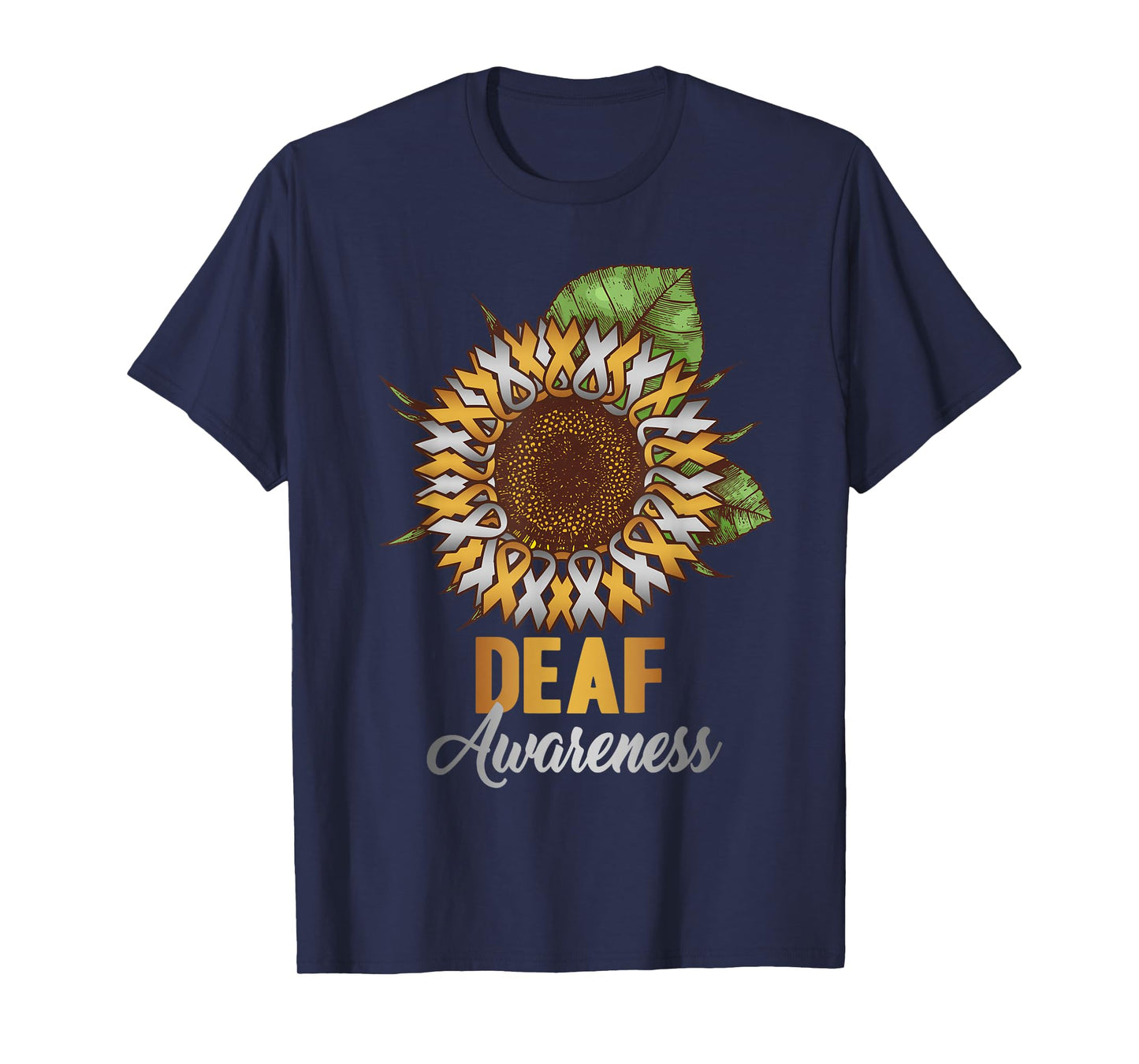 Deaf Awareness - Sunflower Gold and Silver Ribbon T-Shirt