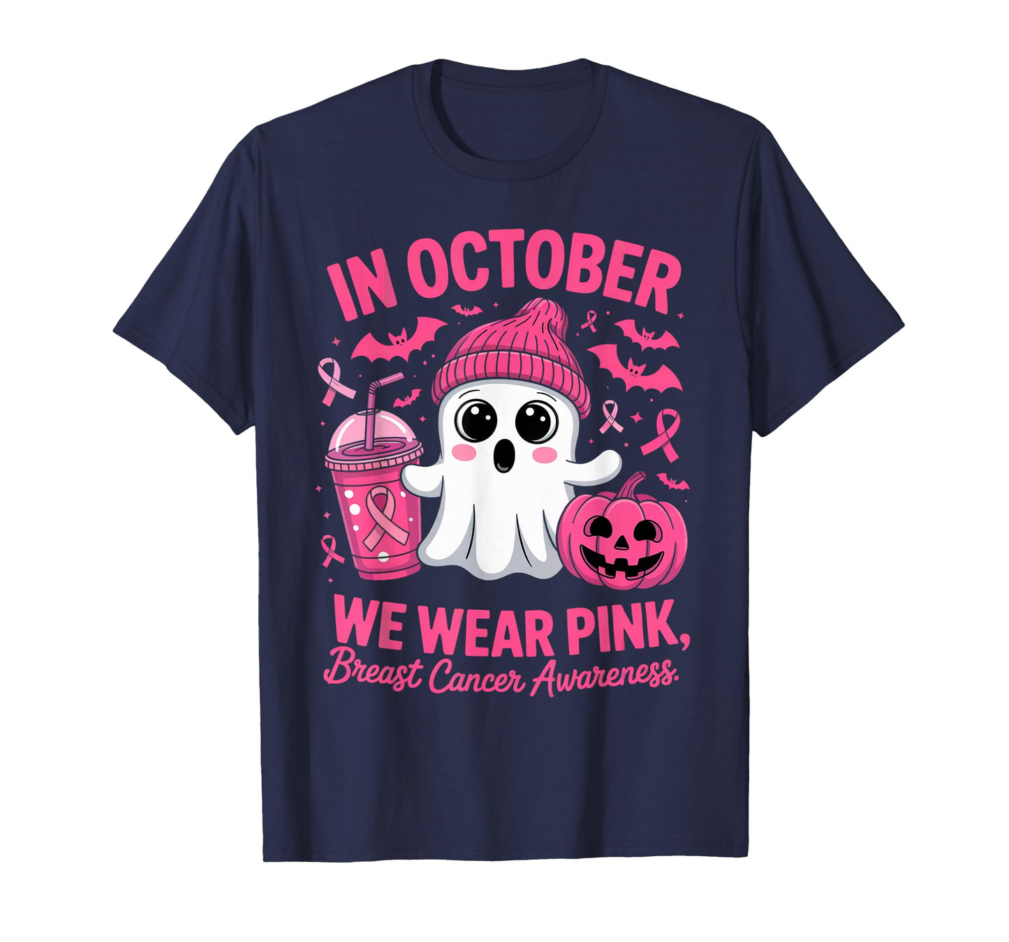 in October We Wear Pink Breast Cancer Awareness Halloween T-Shirt