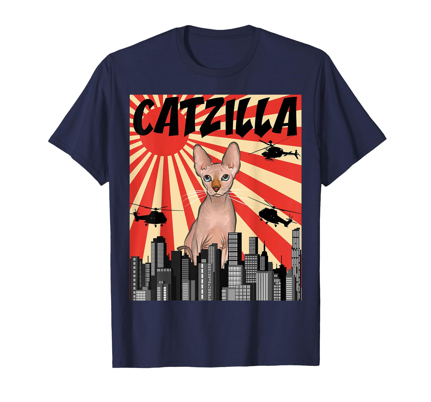 Funny Retro Japanese Catzilla Sphynx Cat T-Shirt