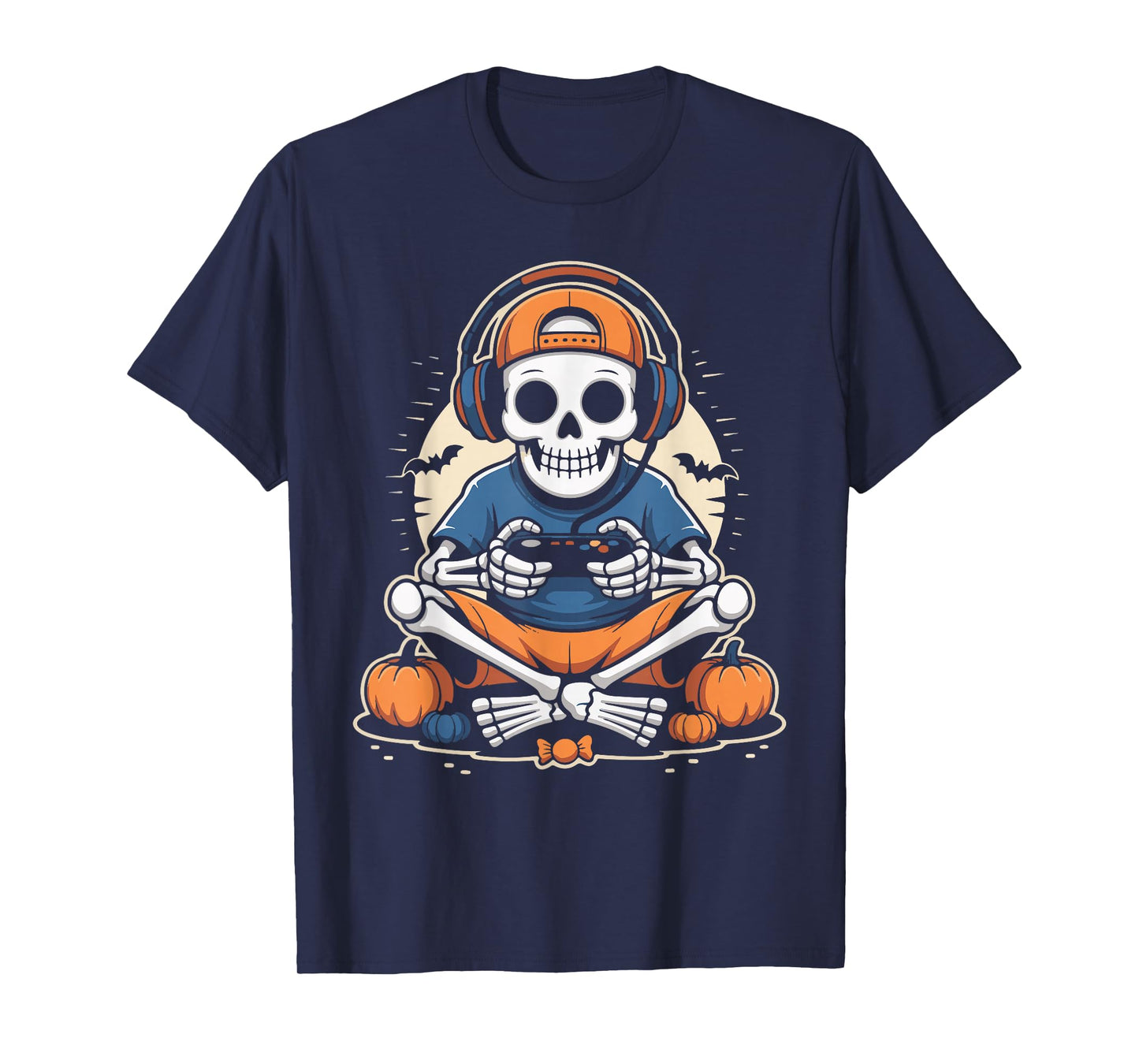 Skeleton Gamer Headphone Spooky Halloween Gaming Boys Kids T-Shirt