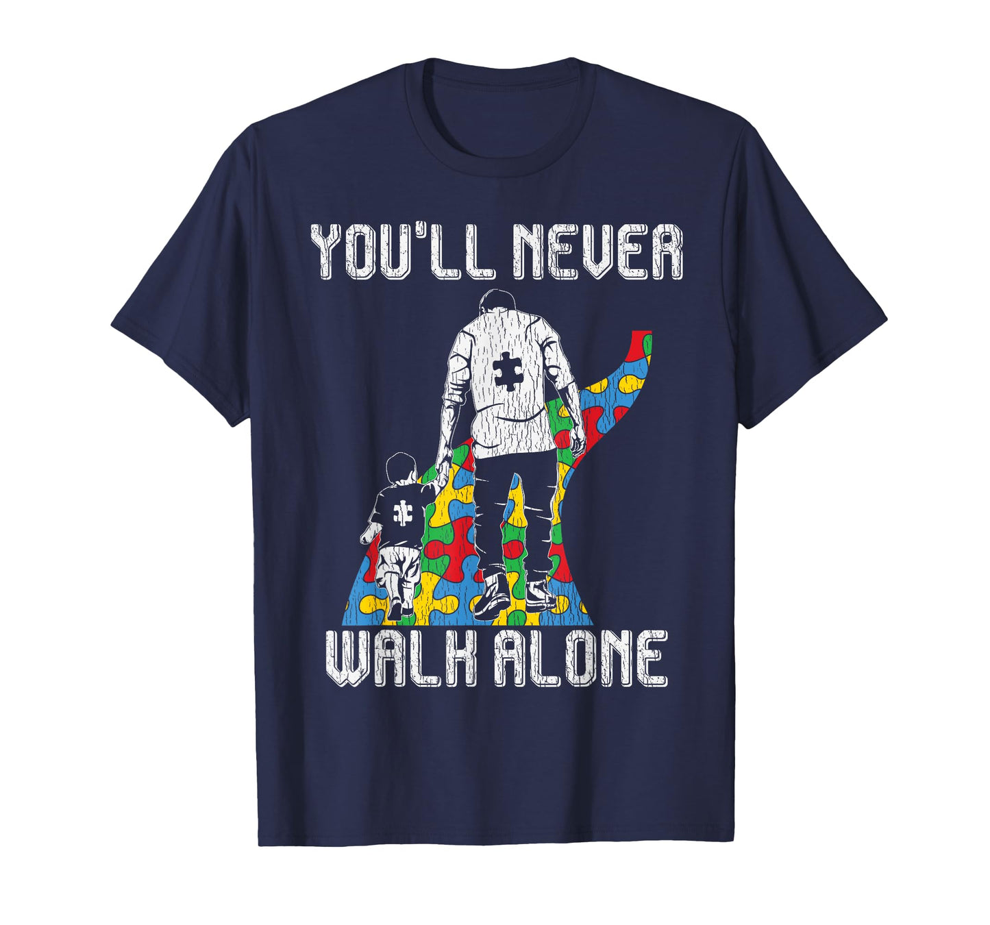 Vintage Father Son Family Autistic Kids Autism Awareness Dad T-Shirt
